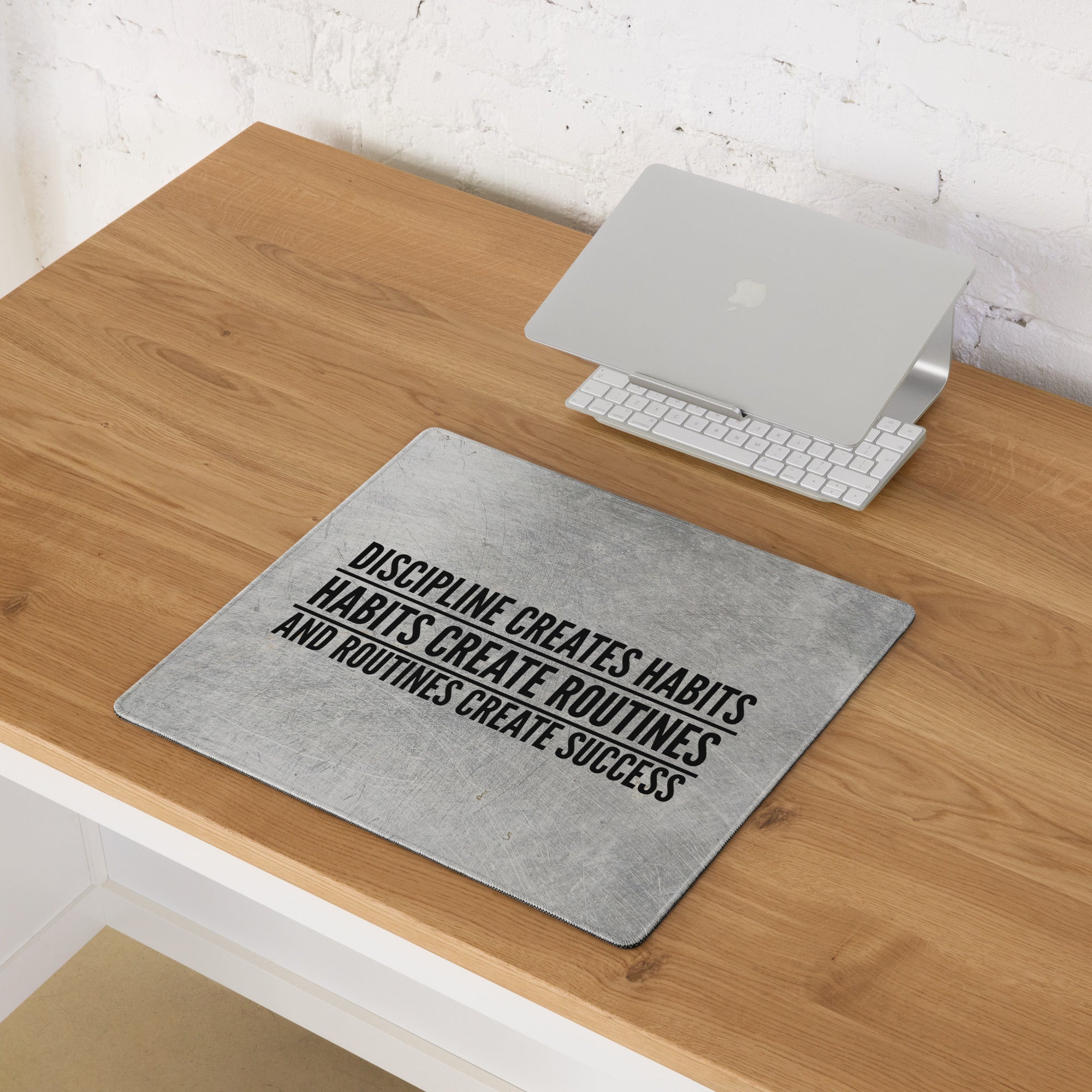 Motivational Quote Mouse Pad Silver Gray Desk Mat For Office And Gaming Modern Industrial Style Typography