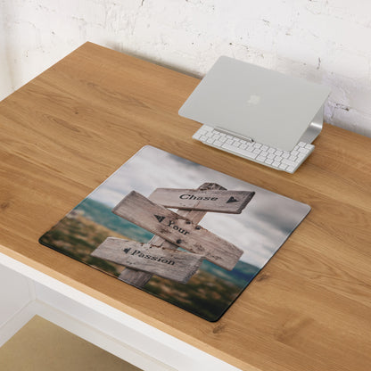 Chase Your Passion Rustic Wood Sign Mouse Pad Brown Tones For Office Desk Motivational Workspace
