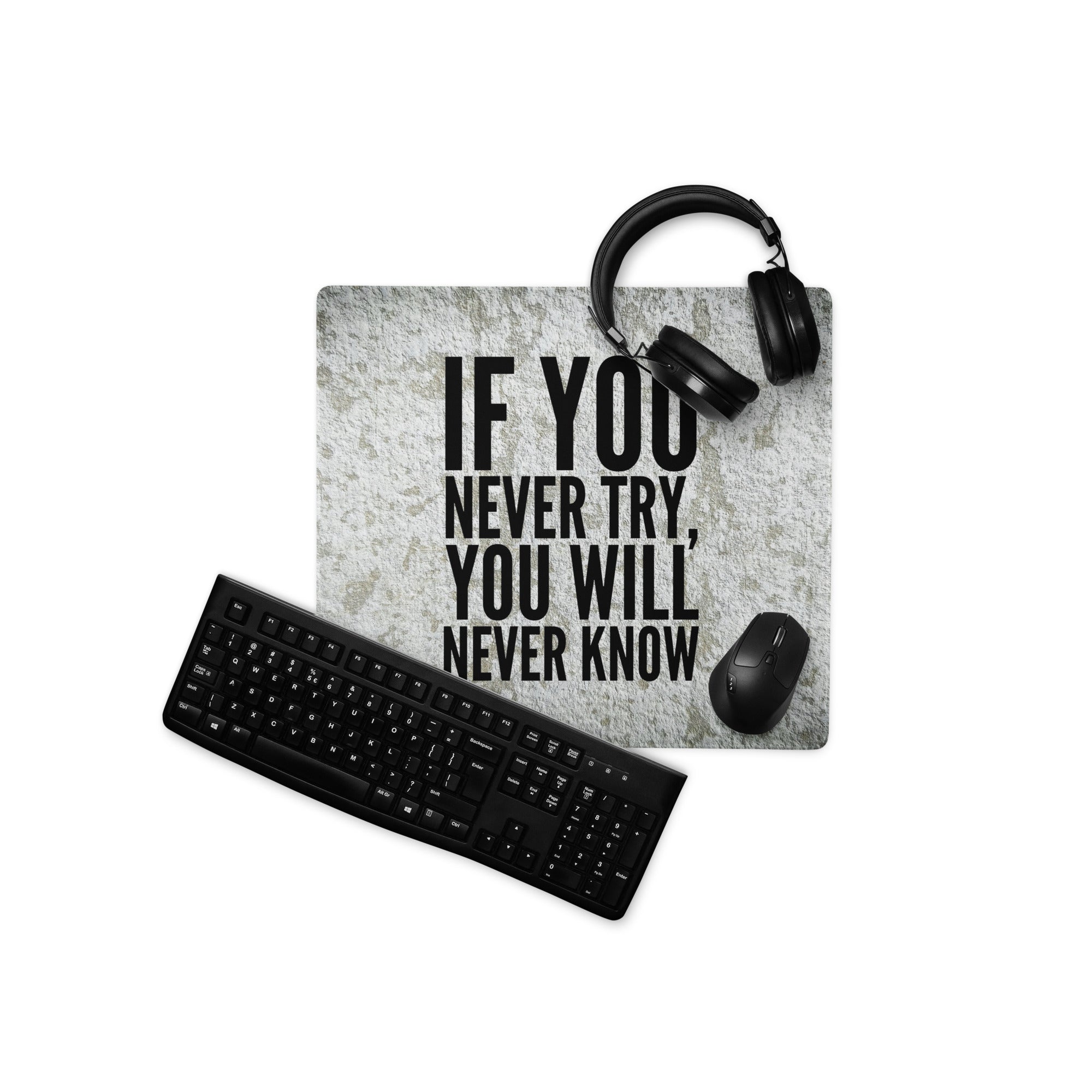Motivational Quote Mouse Pad Gray Black Desk Office Minimalist Stone Texture Non Slip