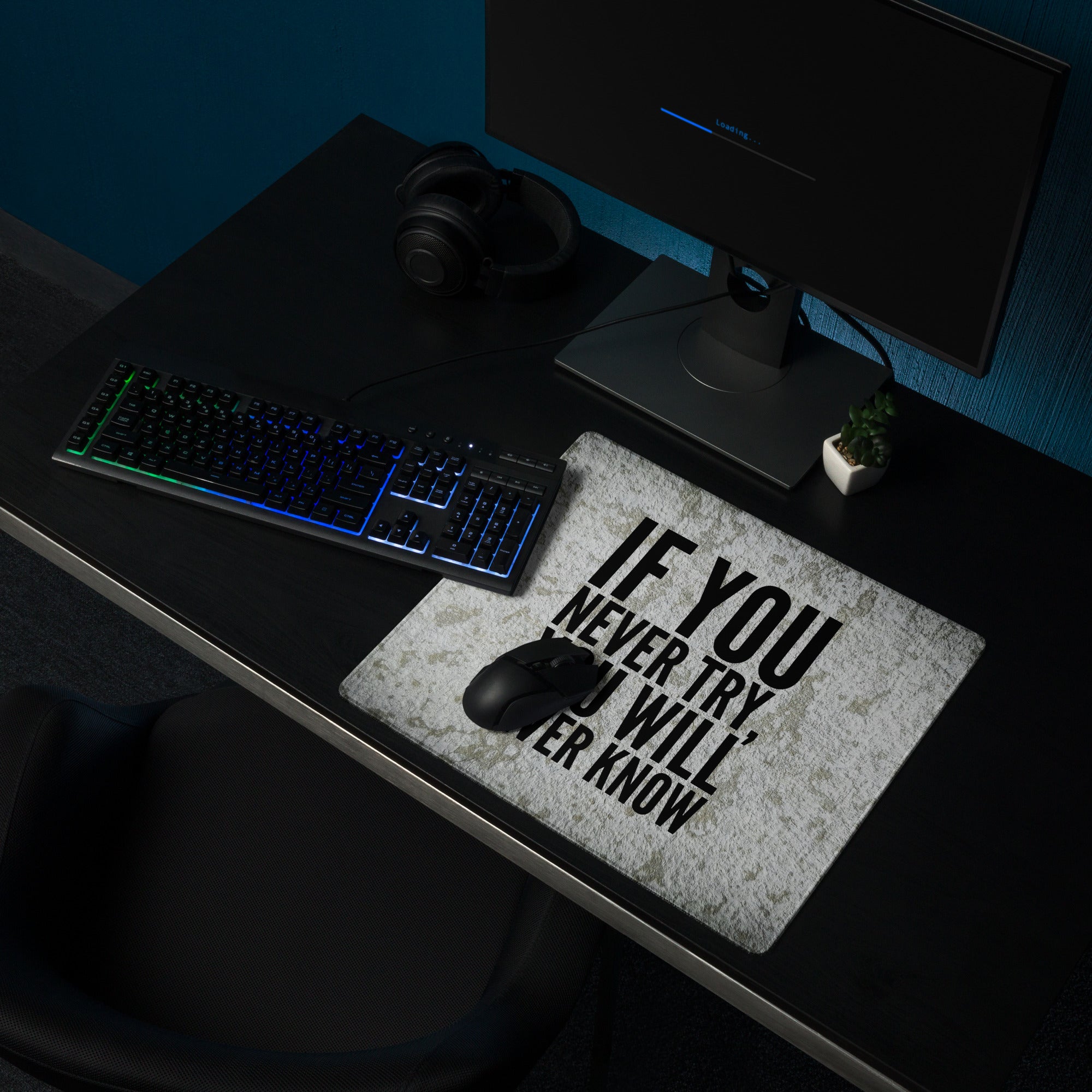 Motivational Quote Mouse Pad Gray Black Desk Office Minimalist Stone Texture Non Slip