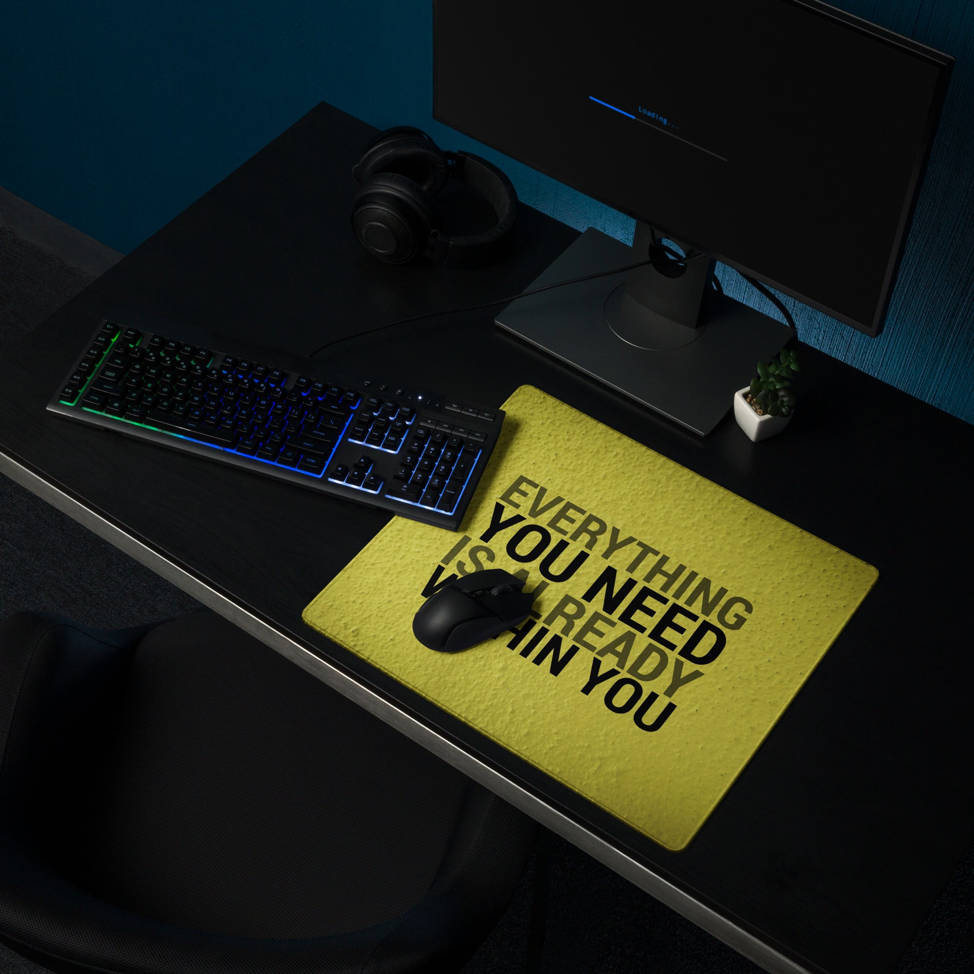 Yellow Motivational Mouse Pad For Desk With Bold Typography Modern Minimal Office Decor