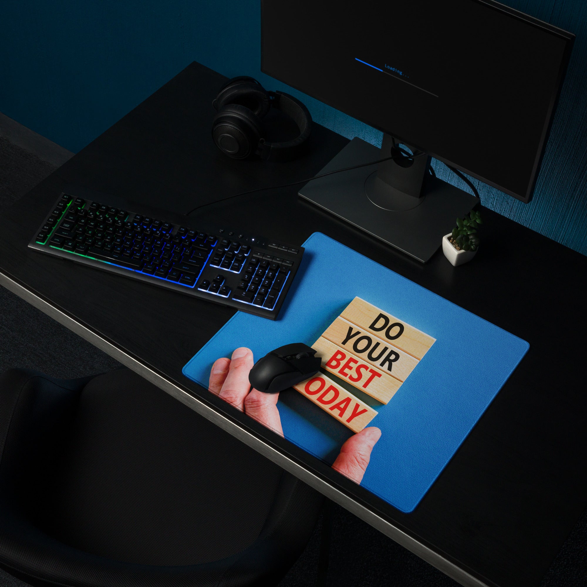 Motivational Blue Mouse Pad for Desk Office Workspace Modern Photo Style Inspirational Quote Blocks Today