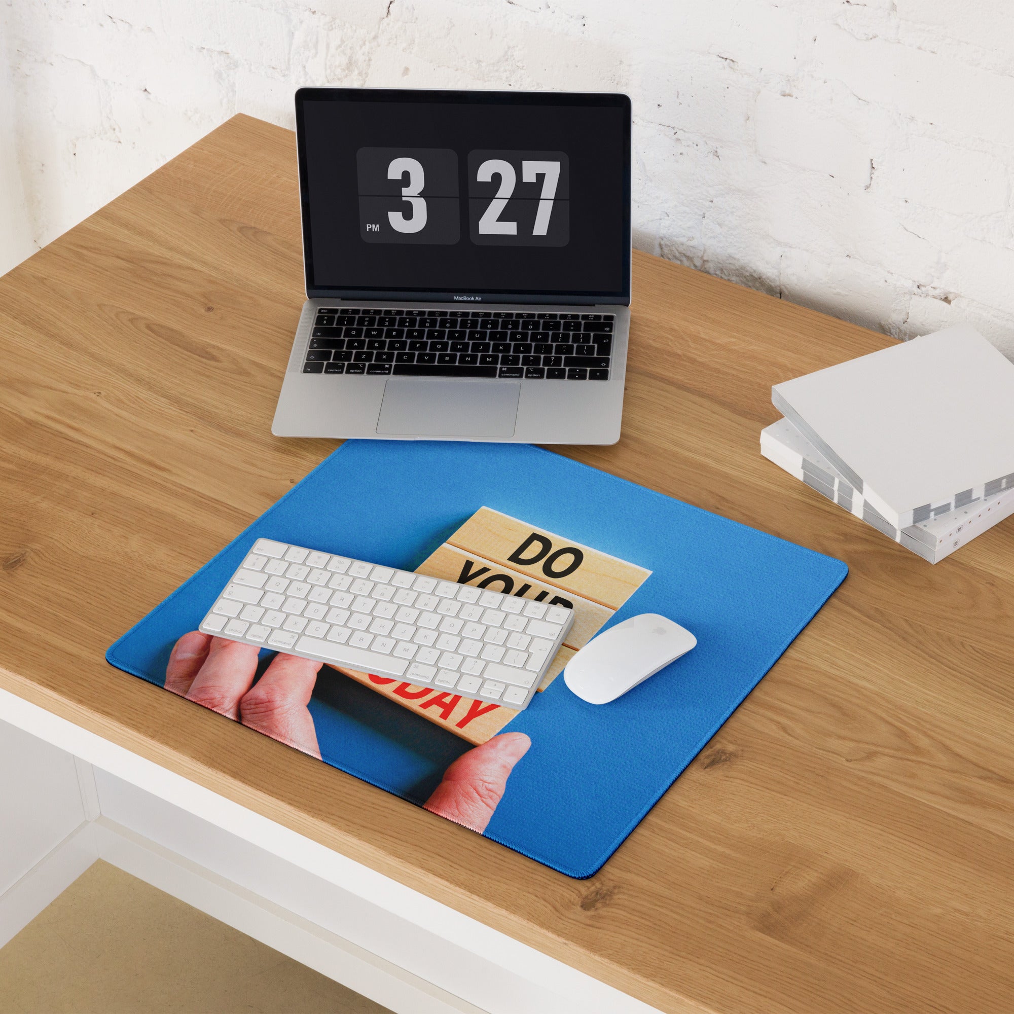 Motivational Blue Mouse Pad for Desk Office Workspace Modern Photo Style Inspirational Quote Blocks Today