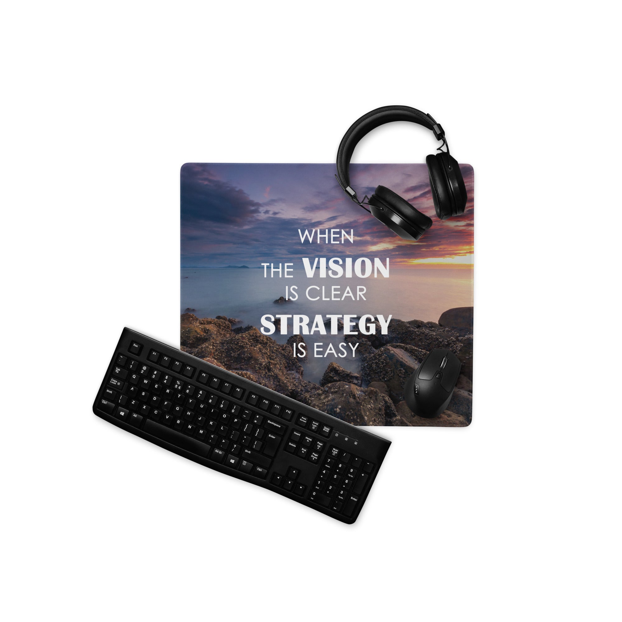 Motivational Gaming Mouse Pad Large Size With Sunset Purple Blue Colors For Desk Esports Non Slip Edge Stitch Mat