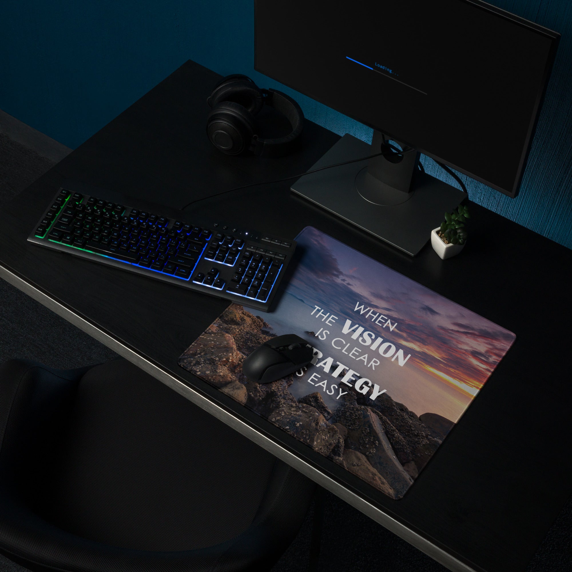 Motivational Gaming Mouse Pad Large Size With Sunset Purple Blue Colors For Desk Esports Non Slip Edge Stitch Mat