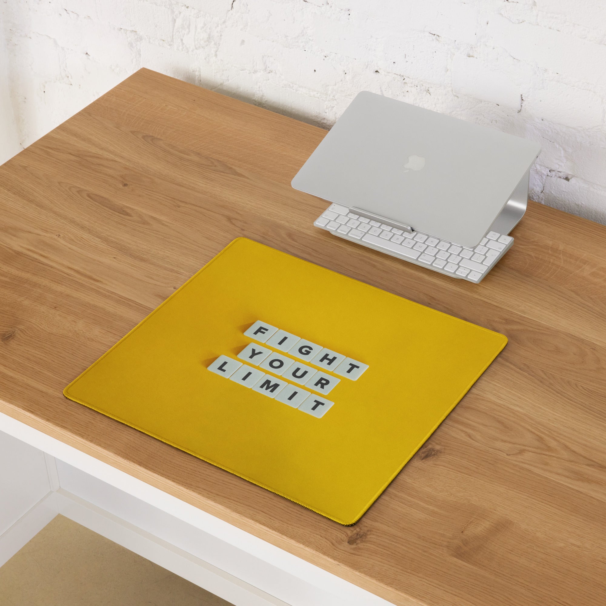 Yellow Motivational Mouse Pad Desk Mat Fight Your Limit Non Slip Large Edge Stitch Modern Minimal
