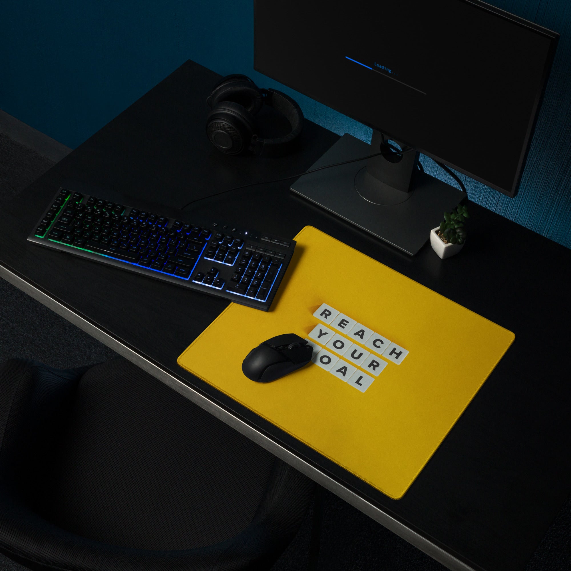 Motivational Yellow Mouse Pad for Desk Reach Your Goal Quote Large Non Slip Gaming Pad Modern Office Decor