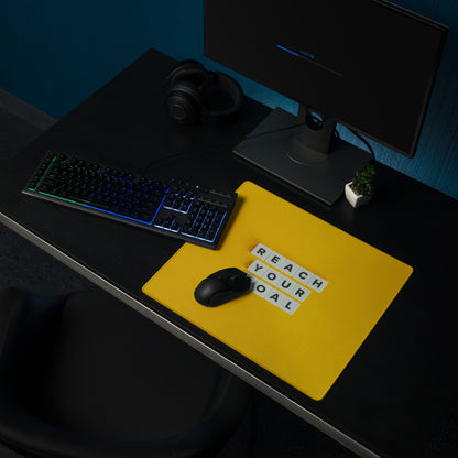 Motivational Yellow Mouse Pad for Desk Reach Your Goal Quote Large Non Slip Gaming Pad Modern Office Decor