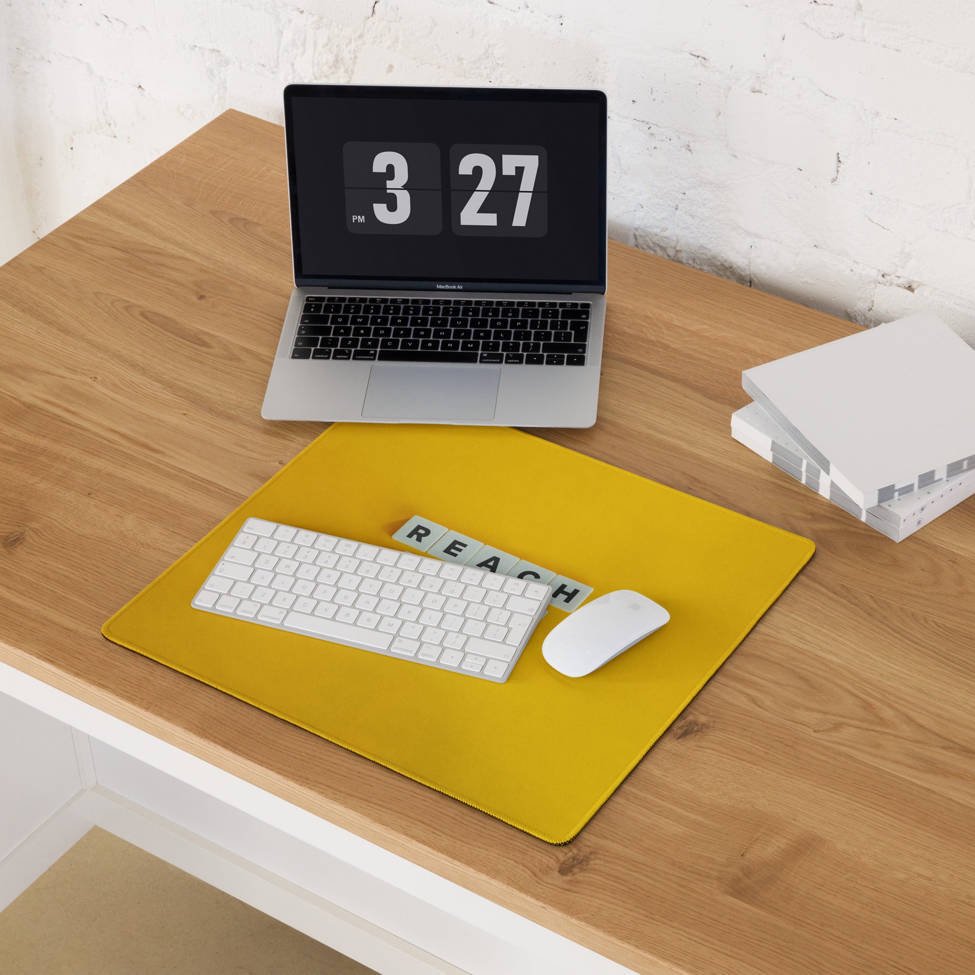 Motivational Yellow Mouse Pad for Desk Reach Your Goal Quote Large Non Slip Gaming Pad Modern Office Decor