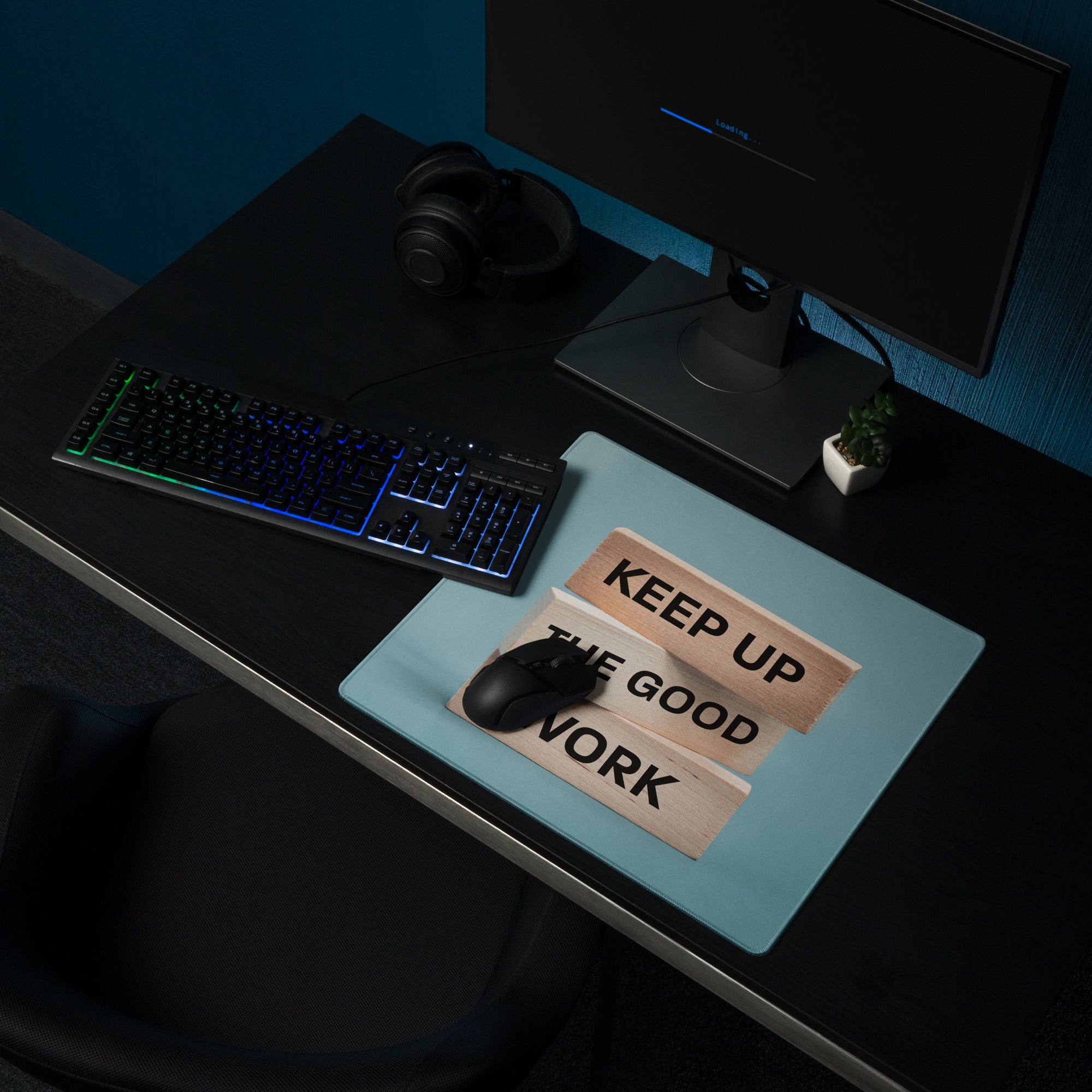 Mouse Pad Blue Desk Modern Motivational Wood Block Typography Art For Home Office And Gaming