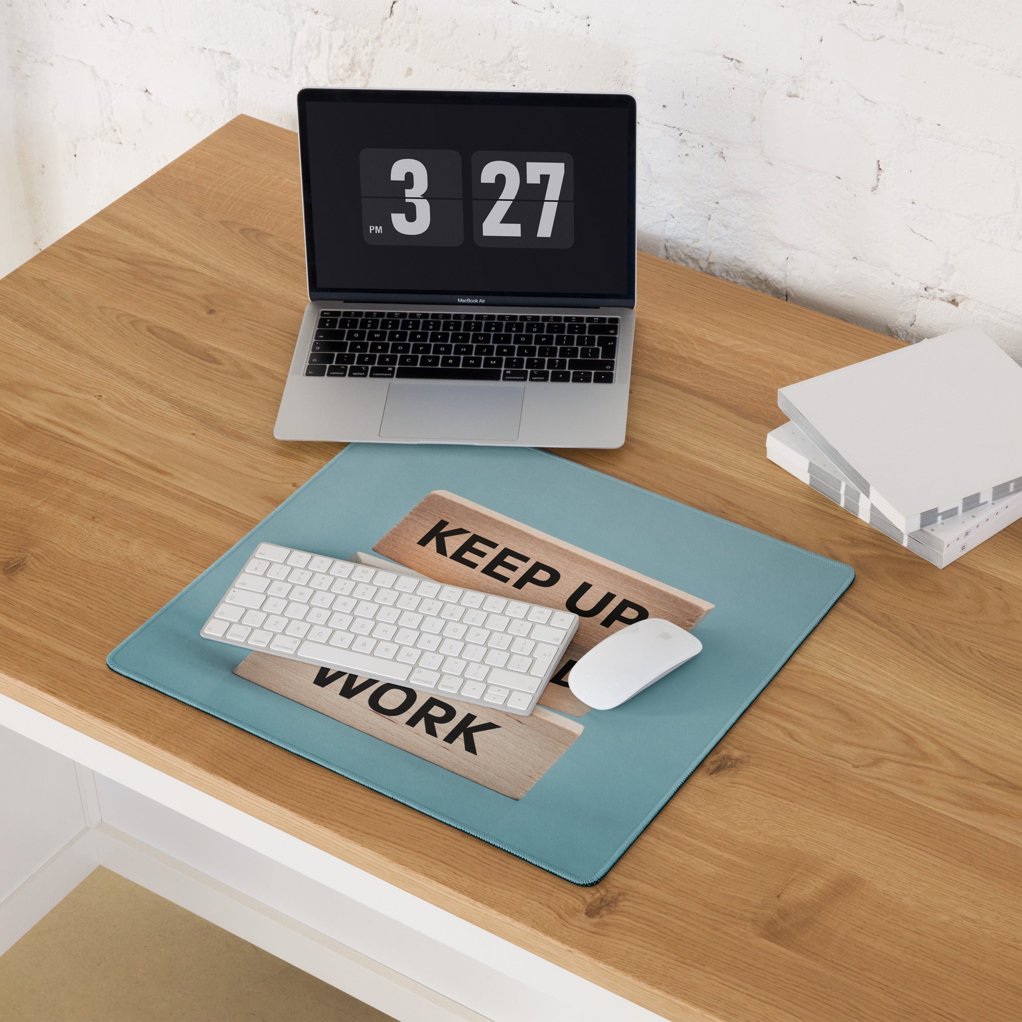 Mouse Pad Blue Desk Modern Motivational Wood Block Typography Art For Home Office And Gaming