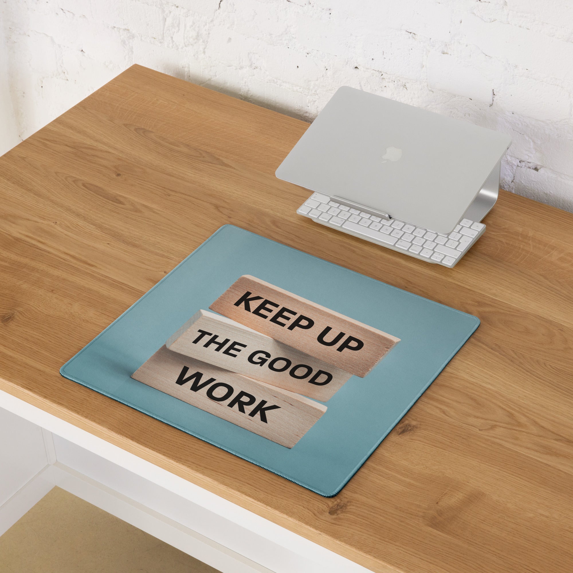 Mouse Pad Blue Desk Modern Motivational Wood Block Typography Art For Home Office And Gaming
