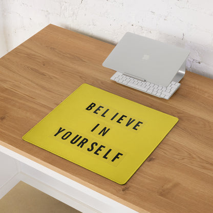 Motivational Yellow Mouse Pad For Desk Home Office Modern Typography Believe In Yourself
