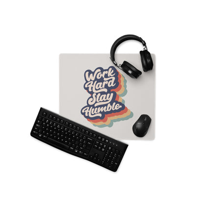 Motivational Rainbow Mouse Pad For Desk And Gaming Setup With Work Hard Stay Humble Retro Pop Art Style