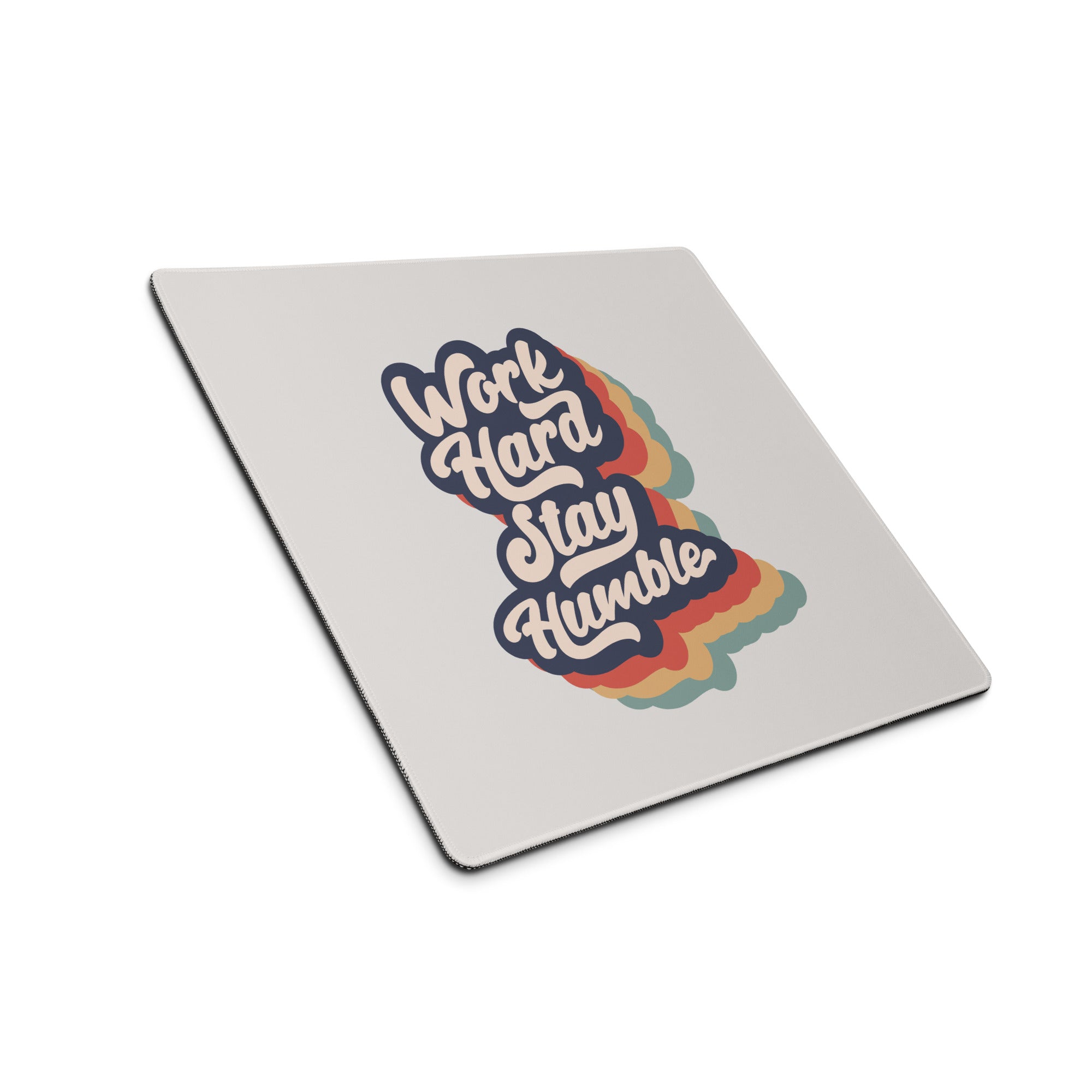Motivational Rainbow Mouse Pad For Desk And Gaming Setup With Work Hard Stay Humble Retro Pop Art Style