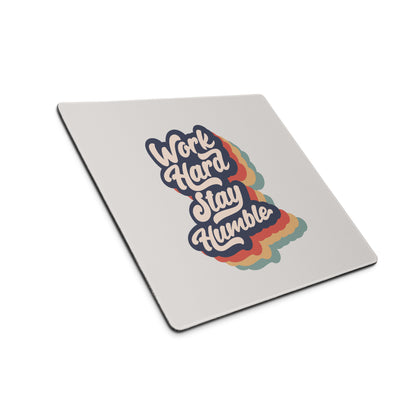 Motivational Rainbow Mouse Pad For Desk And Gaming Setup With Work Hard Stay Humble Retro Pop Art Style