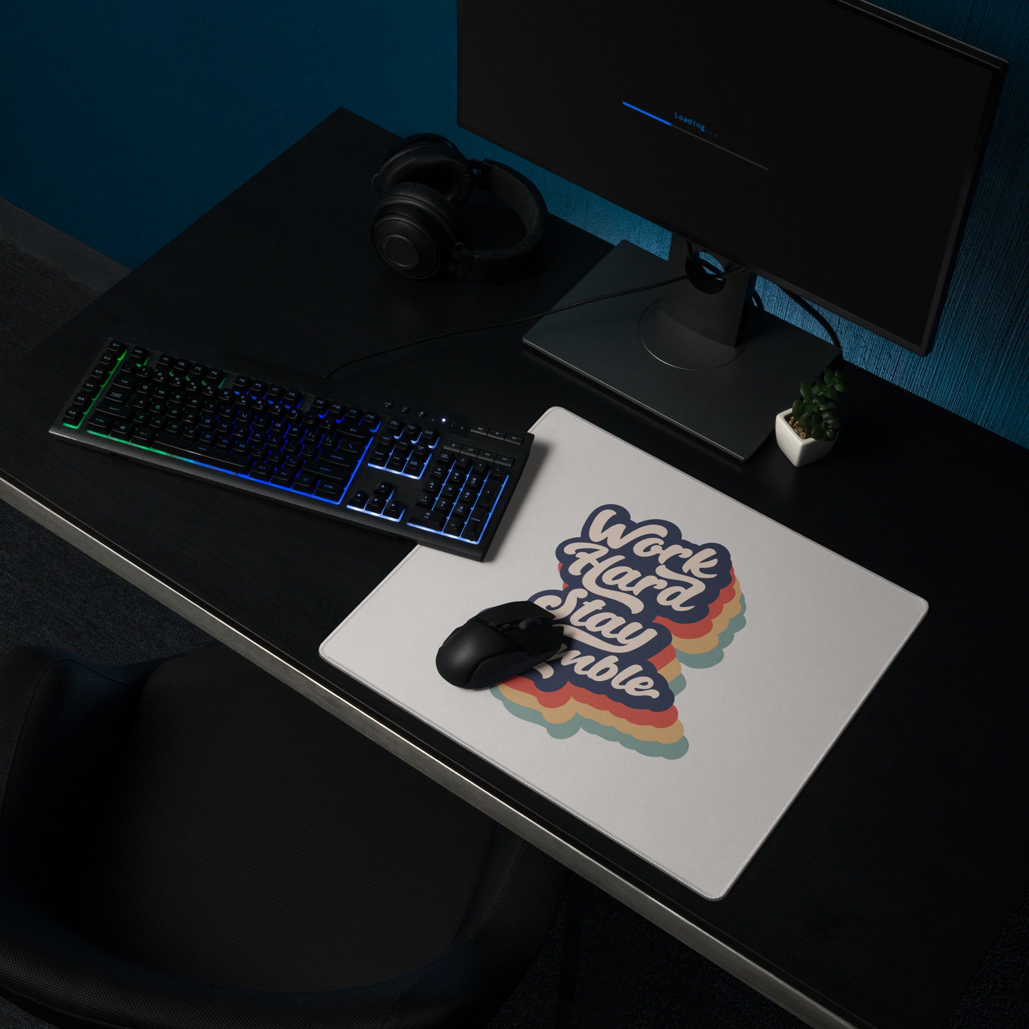 Motivational Rainbow Mouse Pad For Desk And Gaming Setup With Work Hard Stay Humble Retro Pop Art Style