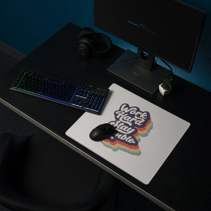 Motivational Rainbow Mouse Pad For Desk And Gaming Setup With Work Hard Stay Humble Retro Pop Art Style