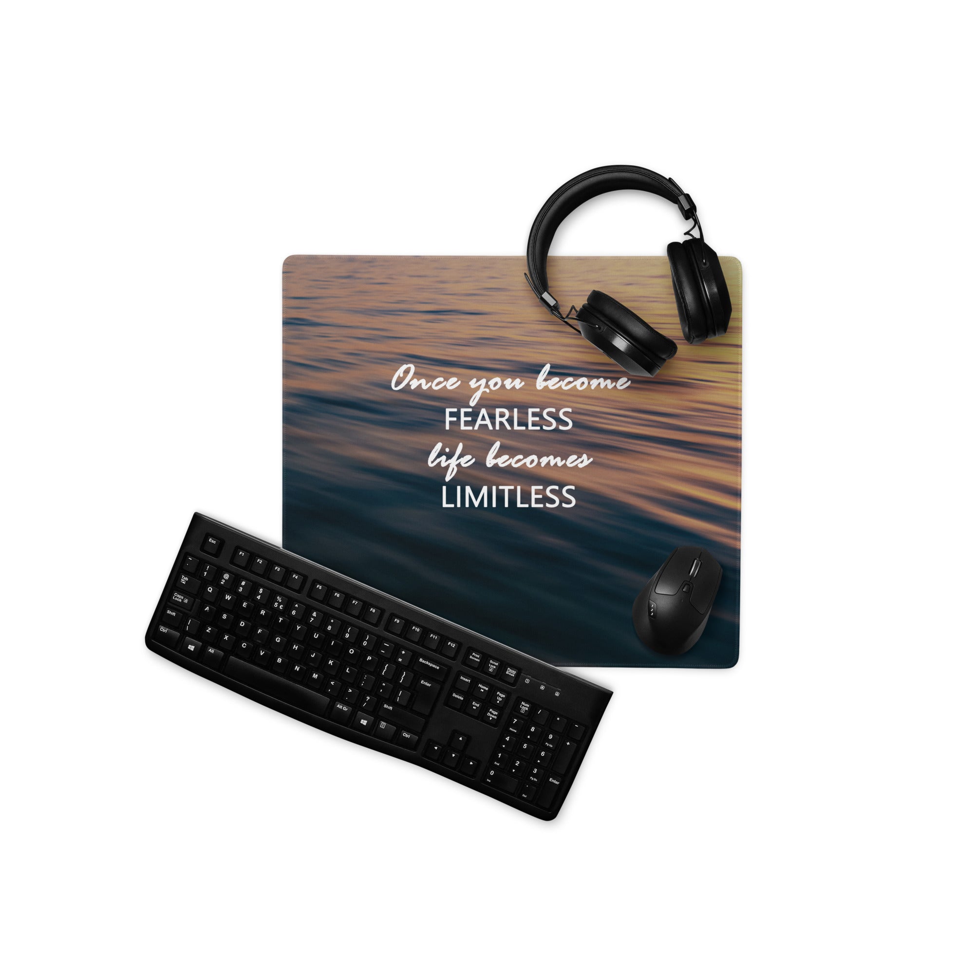 Motivational Mouse Pad Blue Orange Sunset Desk Accessory for Office Modern Typographic Quote Artwork