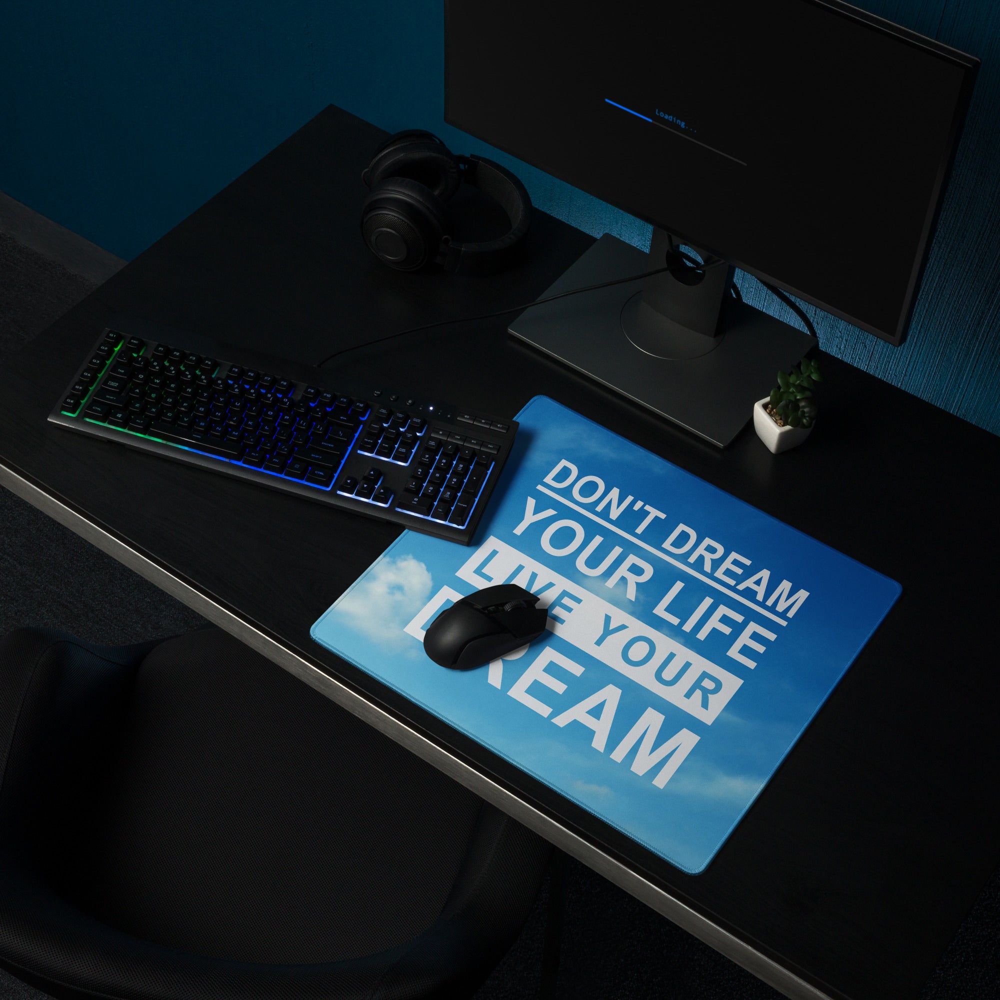 Blue Motivational Quote Mouse Pad For Gaming Desk Non Slip Large Size Mat Inspiring Mood Modern Typography Desk Decor Office Gift