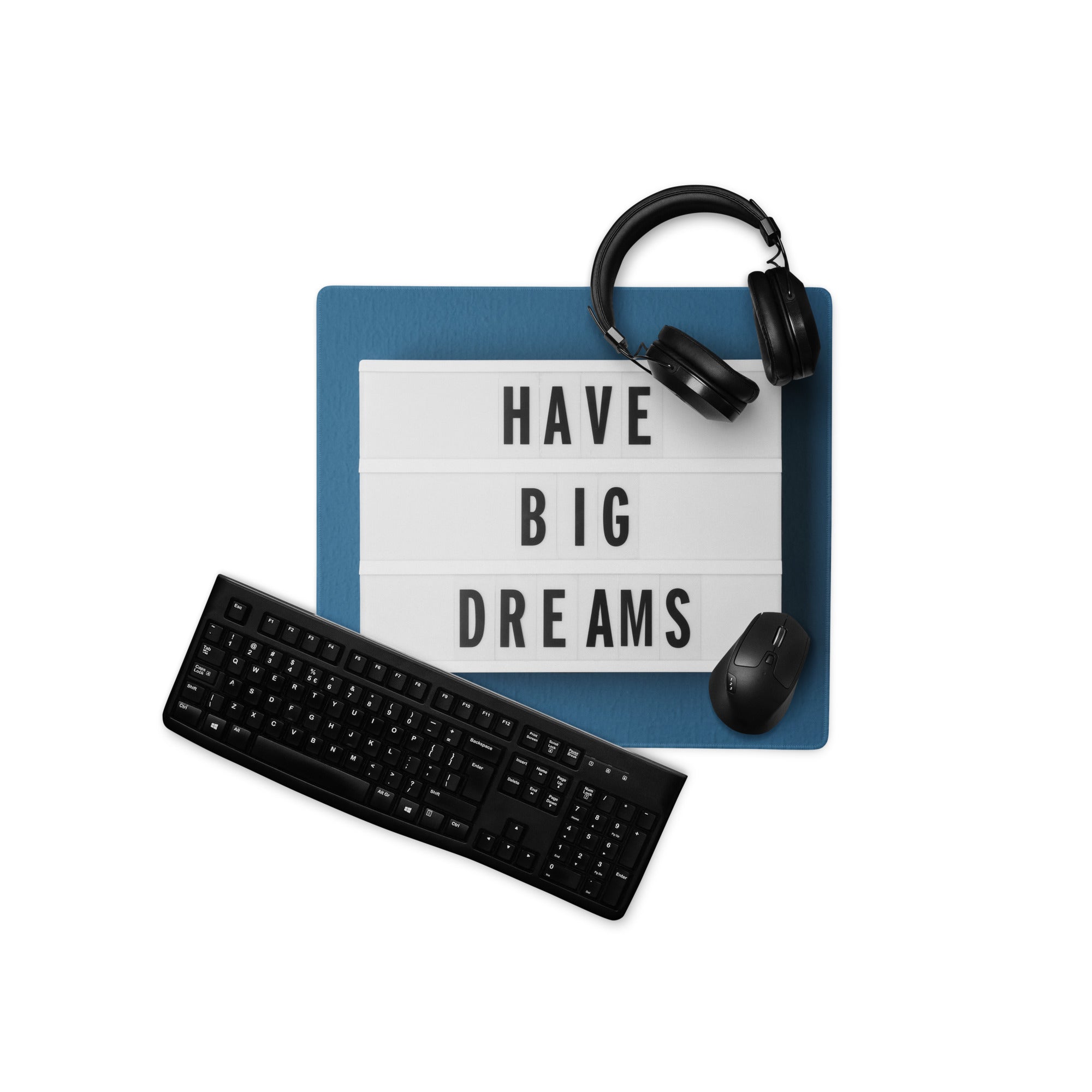 Blue Motivational Mouse Pad For Desk Setup Large Size Non Slip Surface Modern Office Decor Typography Art