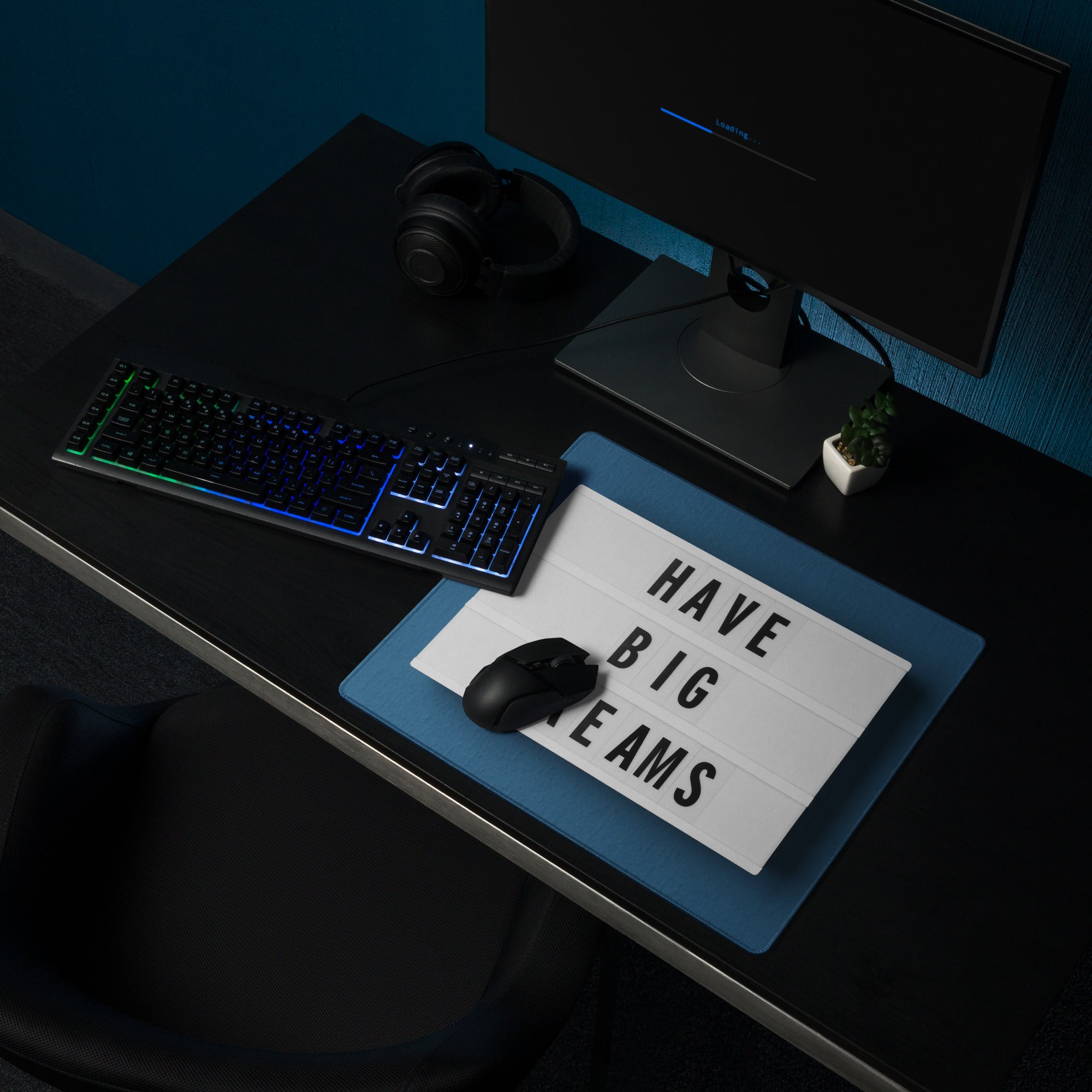 Blue Motivational Mouse Pad For Desk Setup Large Size Non Slip Surface Modern Office Decor Typography Art