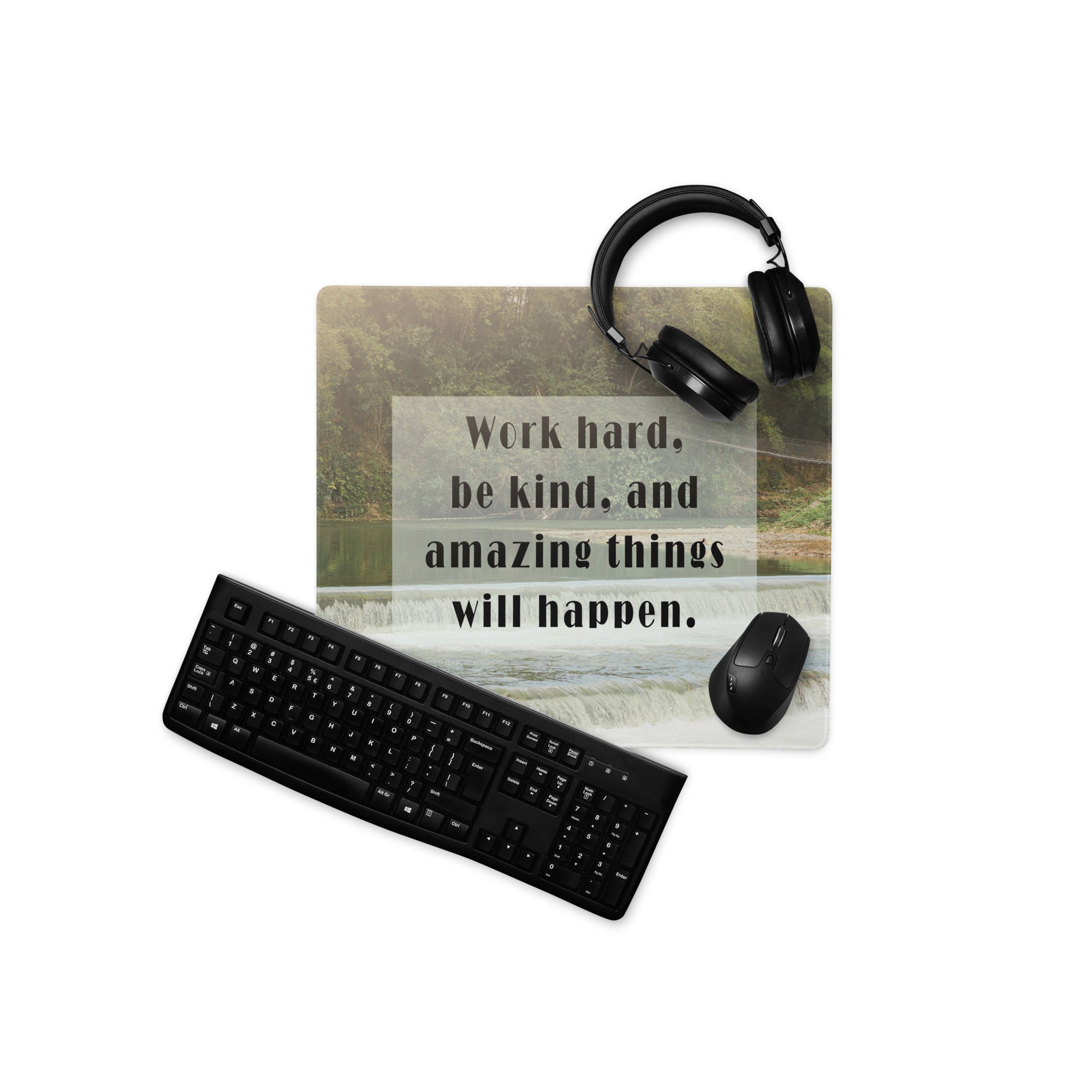 Motivational Mouse Pad Green Beige Typography Desk Mat For Gaming And Work Setup Modern Inspirational Office Decor
