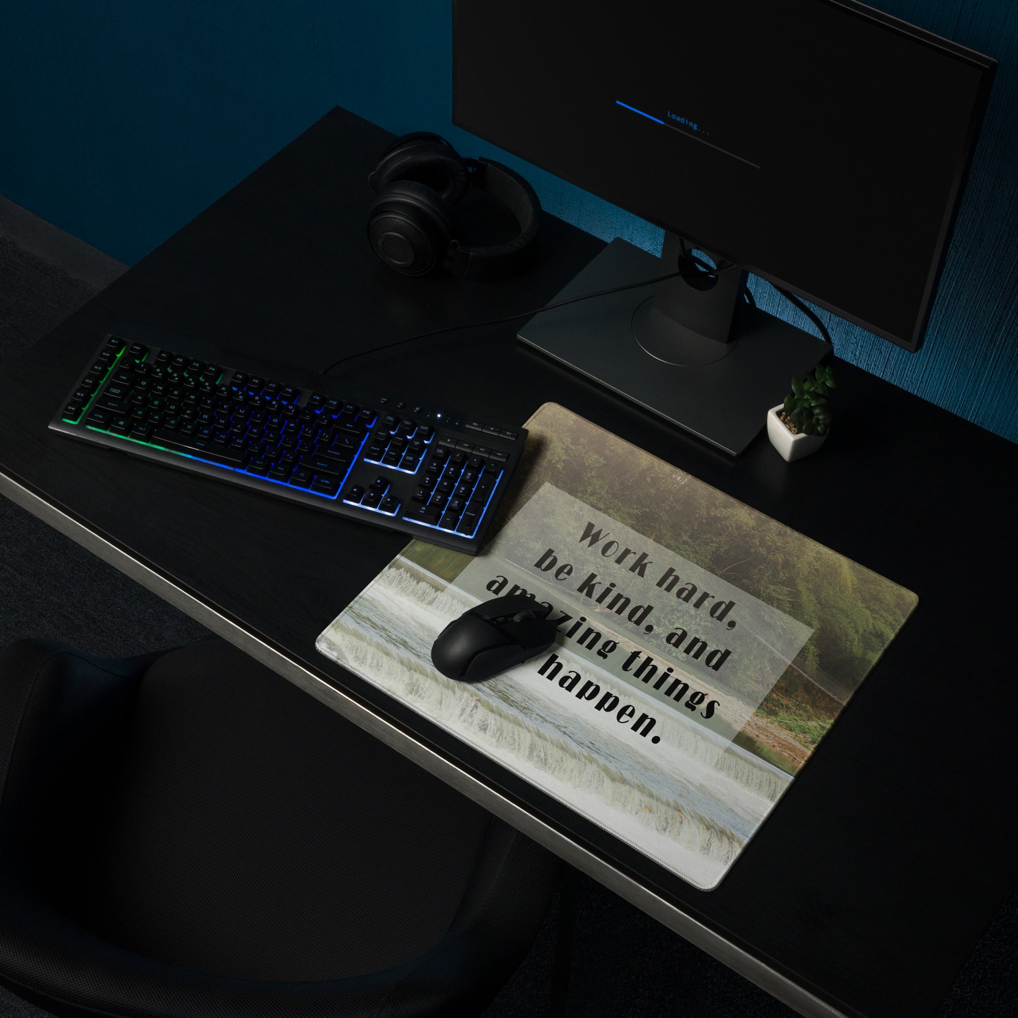 Motivational Mouse Pad Green Beige Typography Desk Mat For Gaming And Work Setup Modern Inspirational Office Decor