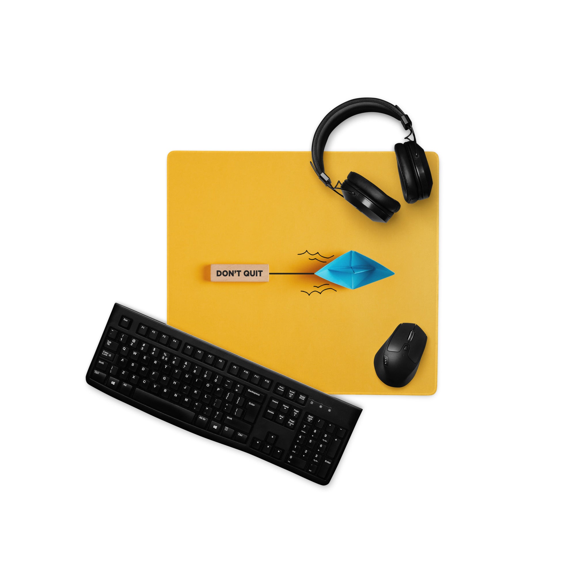 Motivational Mouse Pad Yellow Orange Desk Pad Office Modern Non Slip Large Mouse Pad Printed Blue Origami Boat