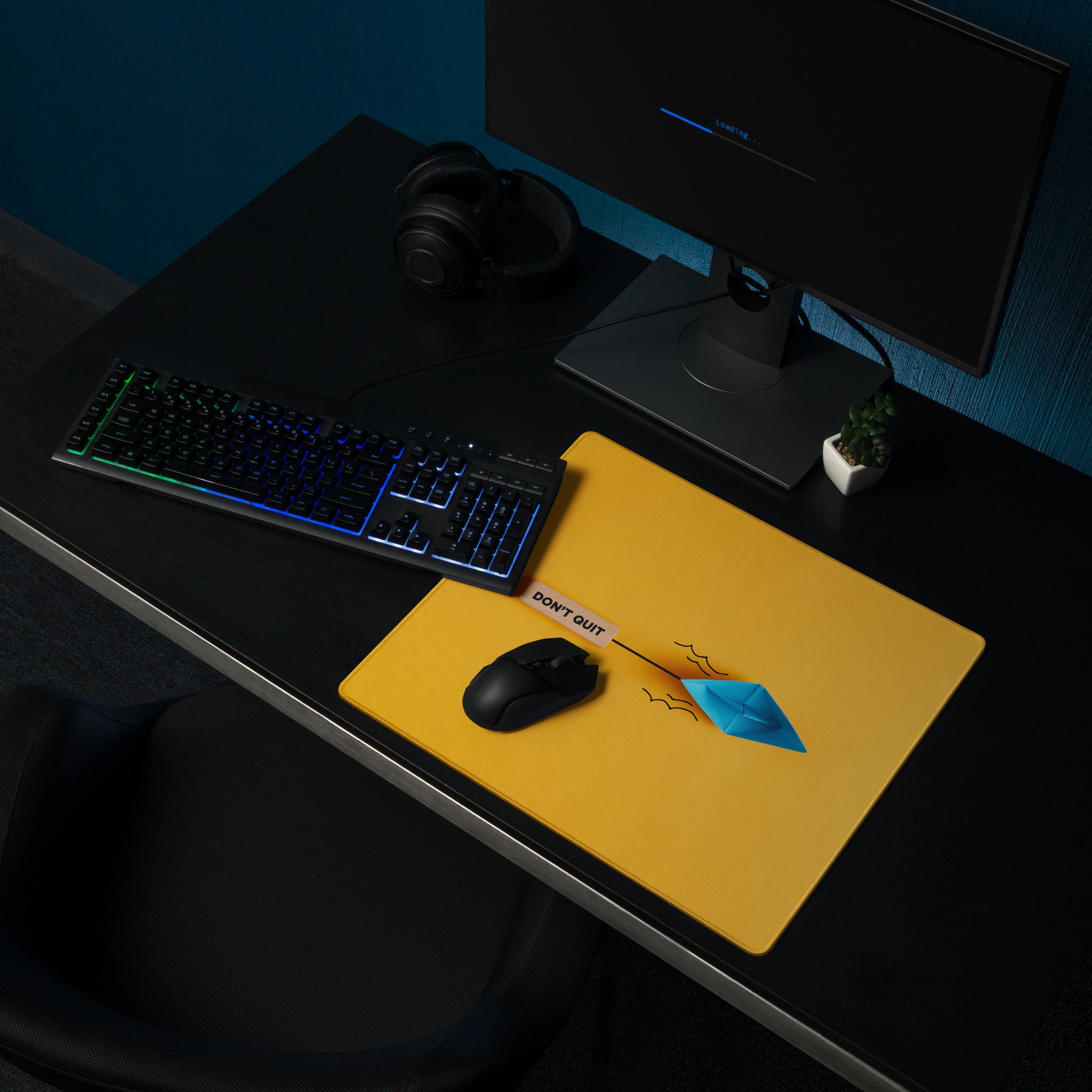 Motivational Mouse Pad Yellow Orange Desk Pad Office Modern Non Slip Large Mouse Pad Printed Blue Origami Boat