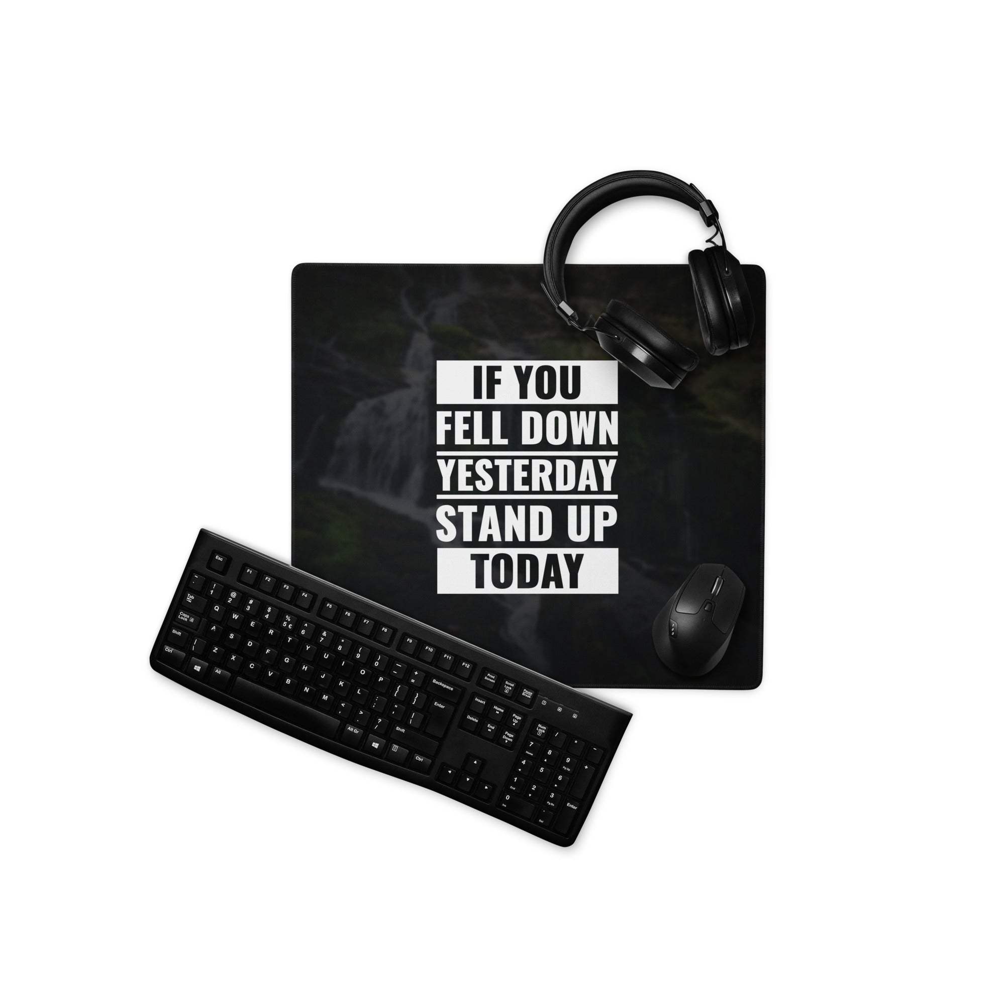 Bold black white motivational mouse pad with white typography and smoky design for minimalist gaming and workspace use
