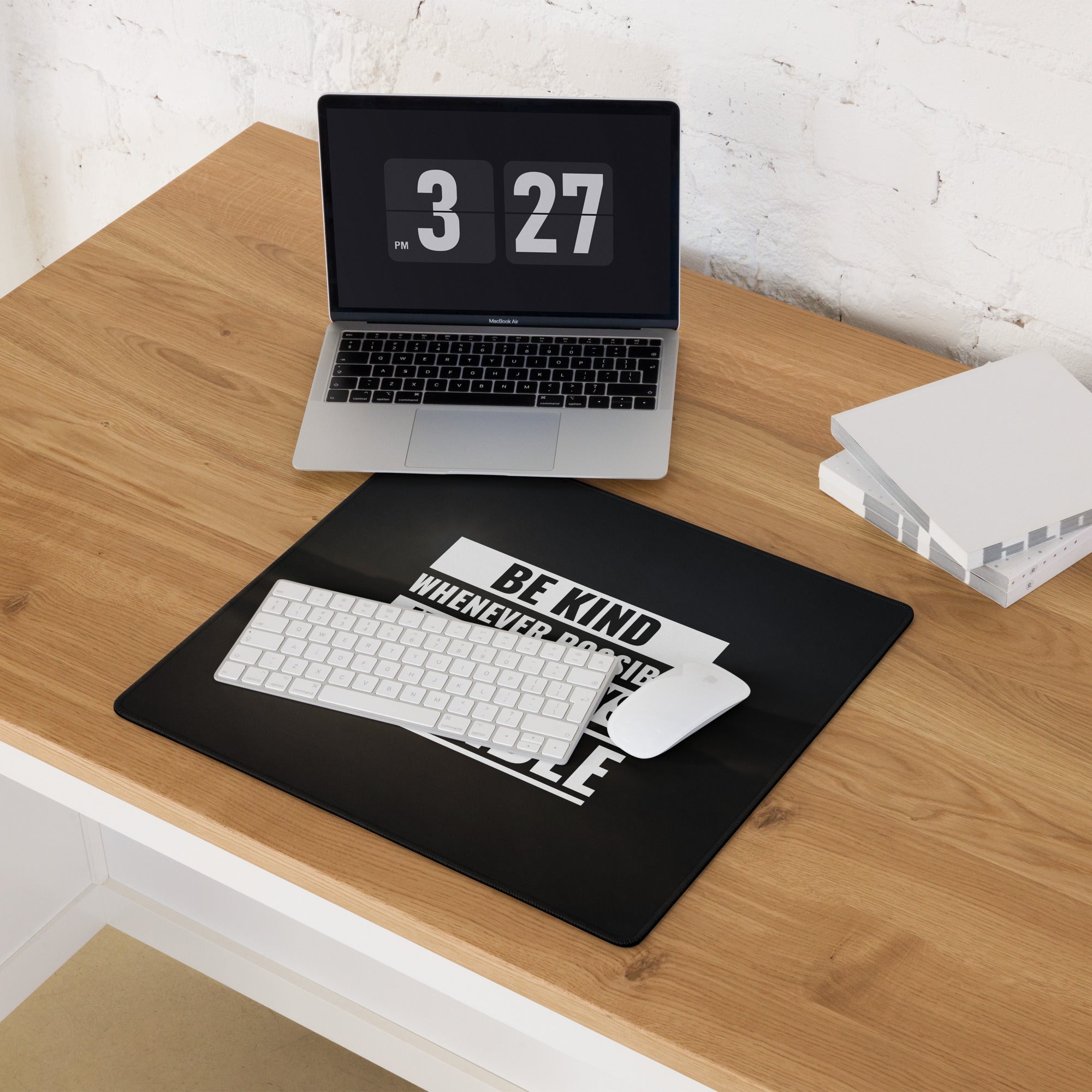 Be Kind Large Gaming Mouse Pad Black Desk Mat With Non Slip Surface Motivational Typography Office Decor