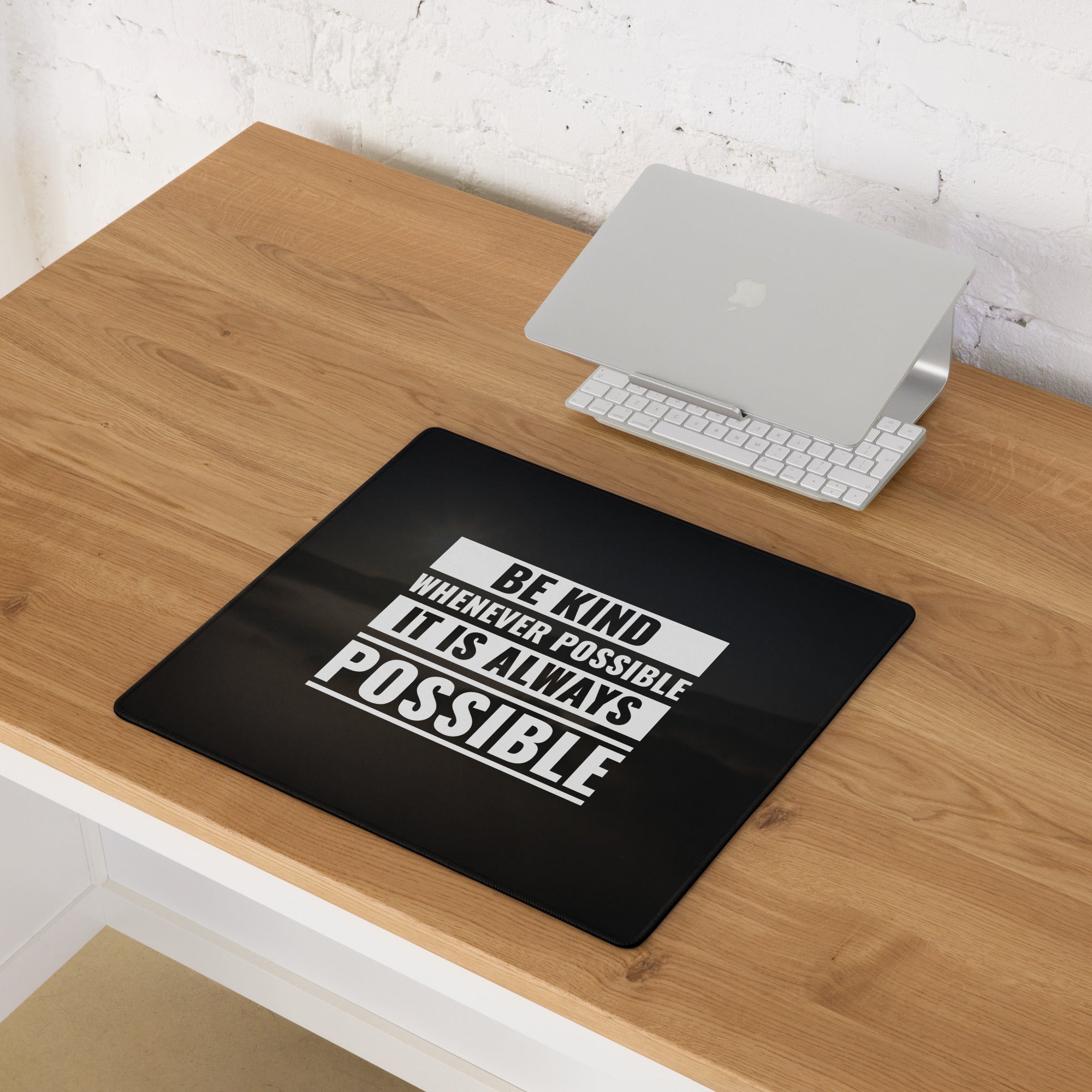 Be Kind Large Gaming Mouse Pad Black Desk Mat With Non Slip Surface Motivational Typography Office Decor