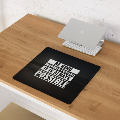 Be Kind Large Gaming Mouse Pad Black Desk Mat With Non Slip Surface Motivational Typography Office Decor