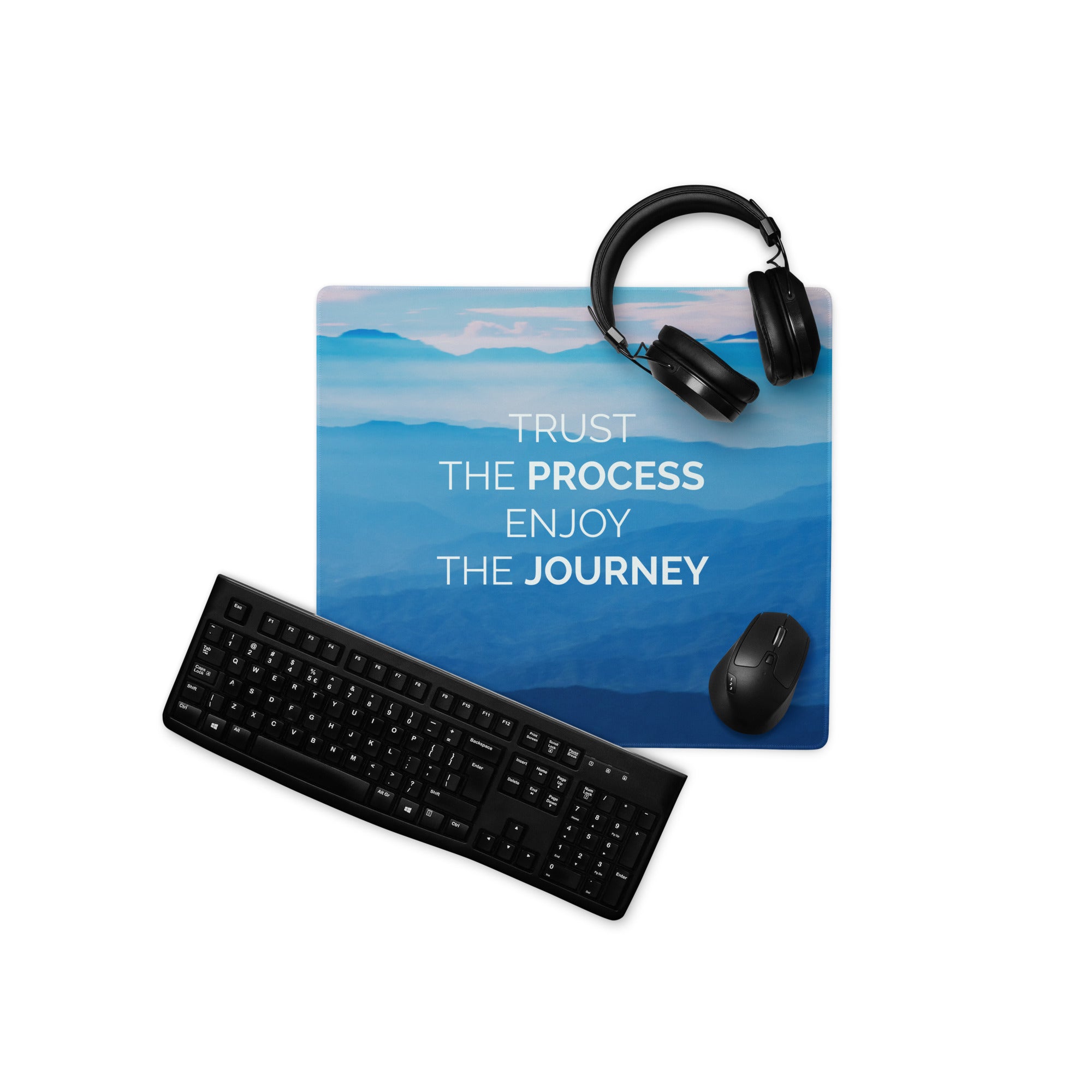 Blue Gradient Motivational Desk Mouse Pad With Inspirational Quote For Office And Gaming Modern Minimalist Landscape
