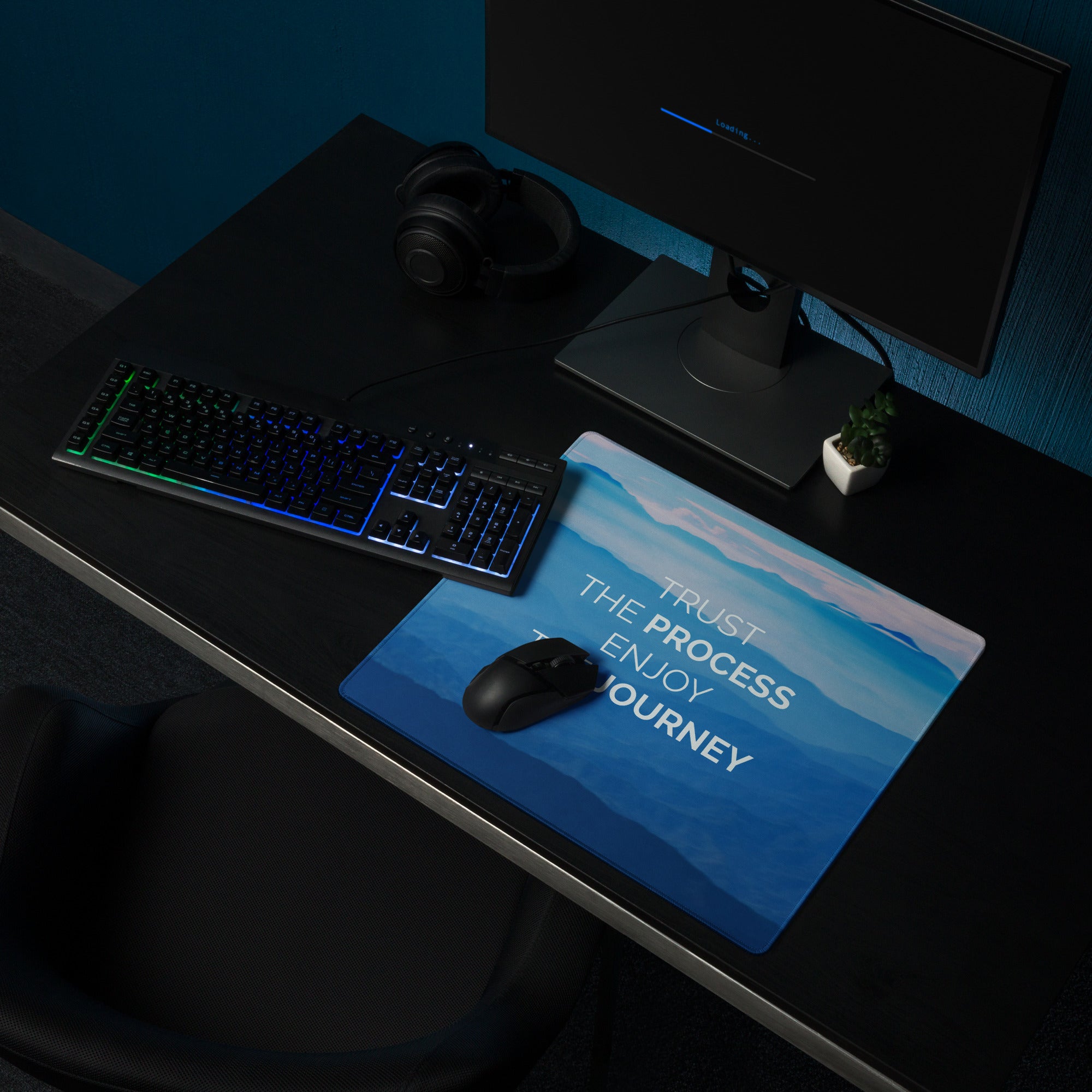 Blue Gradient Motivational Desk Mouse Pad With Inspirational Quote For Office And Gaming Modern Minimalist Landscape
