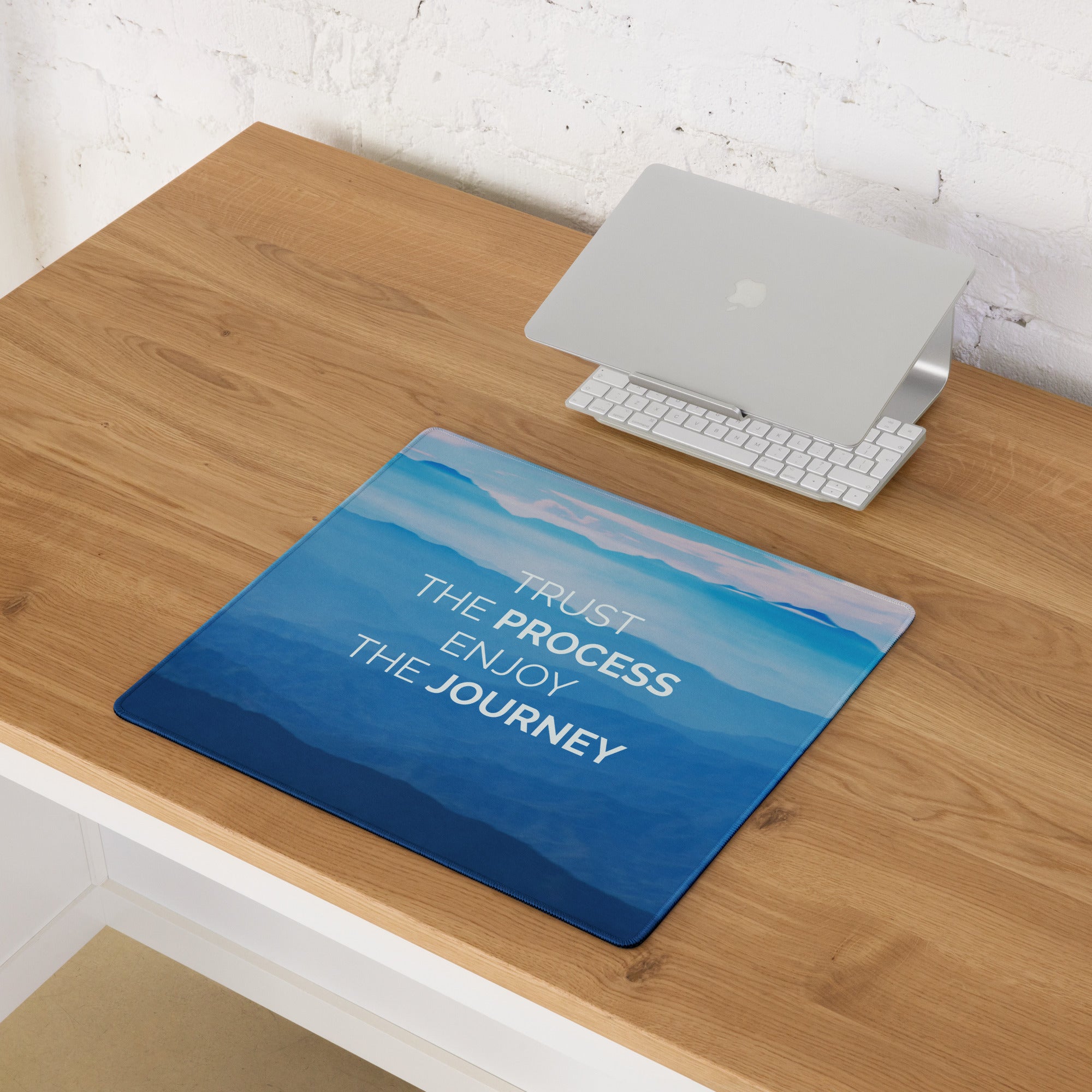 Blue Gradient Motivational Desk Mouse Pad With Inspirational Quote For Office And Gaming Modern Minimalist Landscape