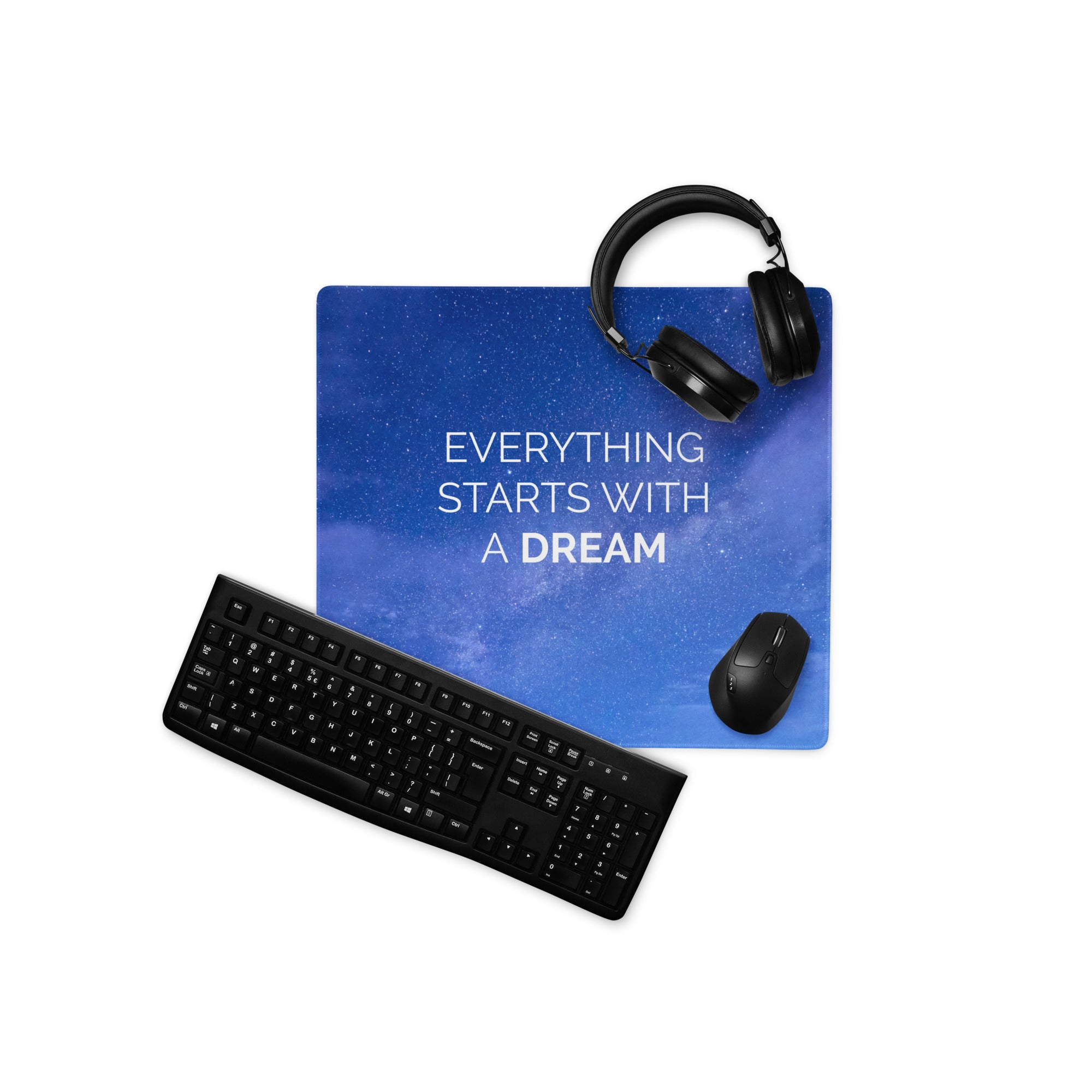 Gaming Mouse Pad Blue Galaxy Desk Setup Modern Cosmic Style Inspirational Quote Everything Starts With A Dream