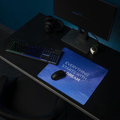Gaming Mouse Pad Blue Galaxy Desk Setup Modern Cosmic Style Inspirational Quote Everything Starts With A Dream
