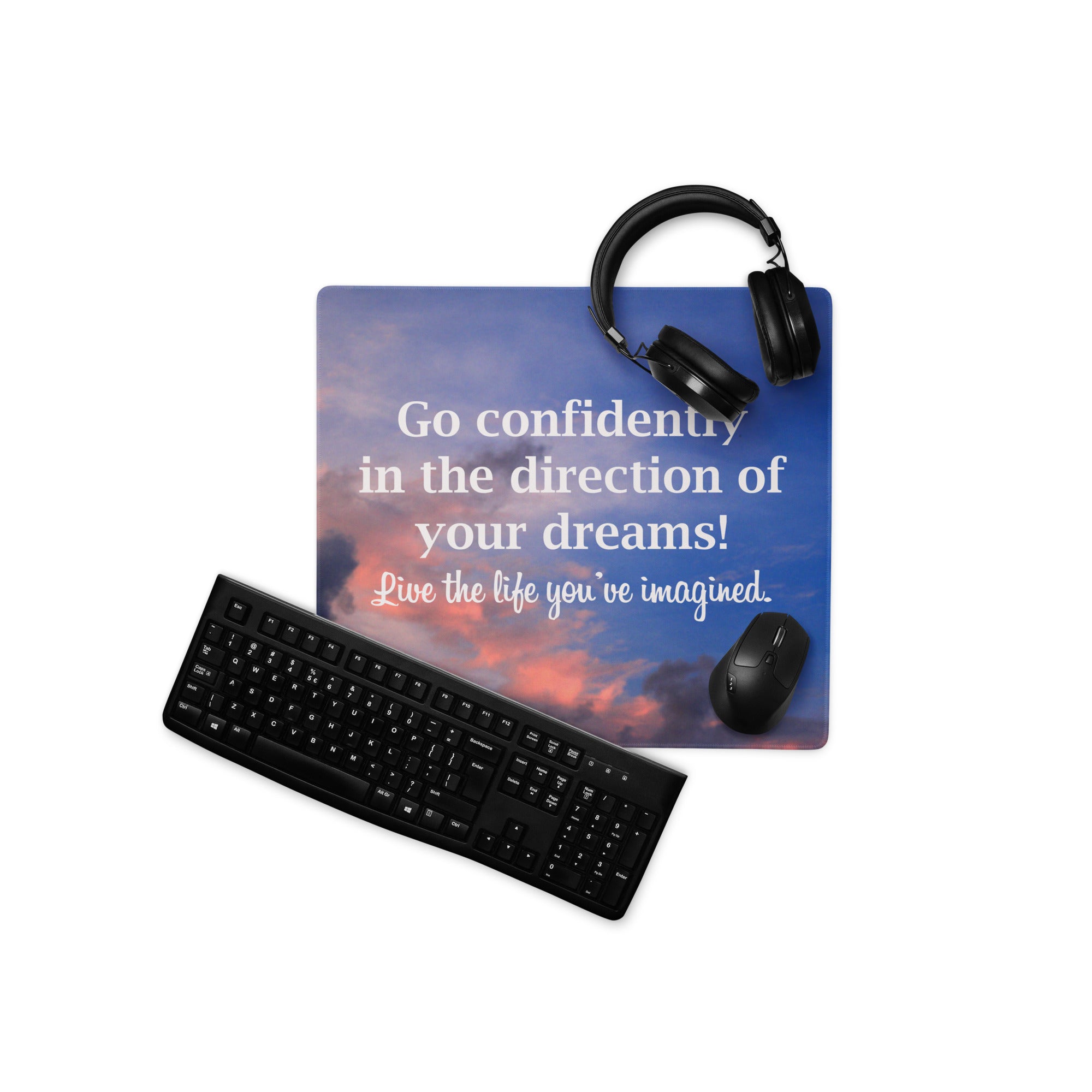 Sunset Blue Pink Motivational Quote Mouse Pad For Desk Large Non Slip Office Mat Modern Minimalist Style