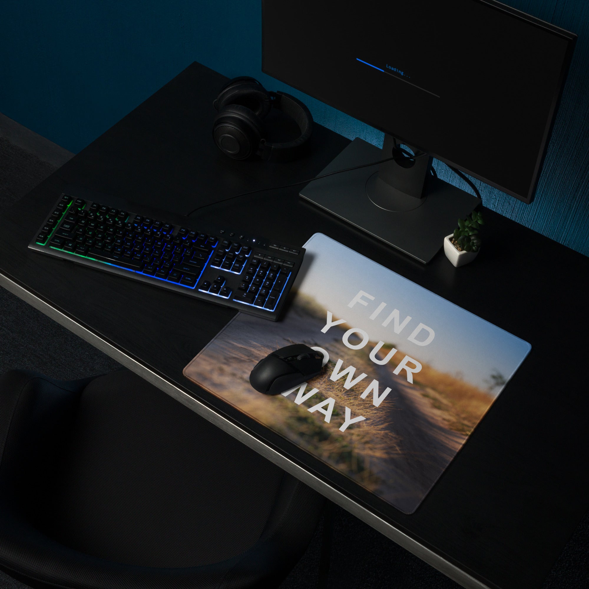 Motivational Mouse Pad Blue Sunset Desert Gradient for Desk Office Setup Modern Typography