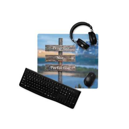 Progress Not Perfection Mouse Pad Rustic Wooden Sign Desk Brown Blue For Home Office Motivational Decor