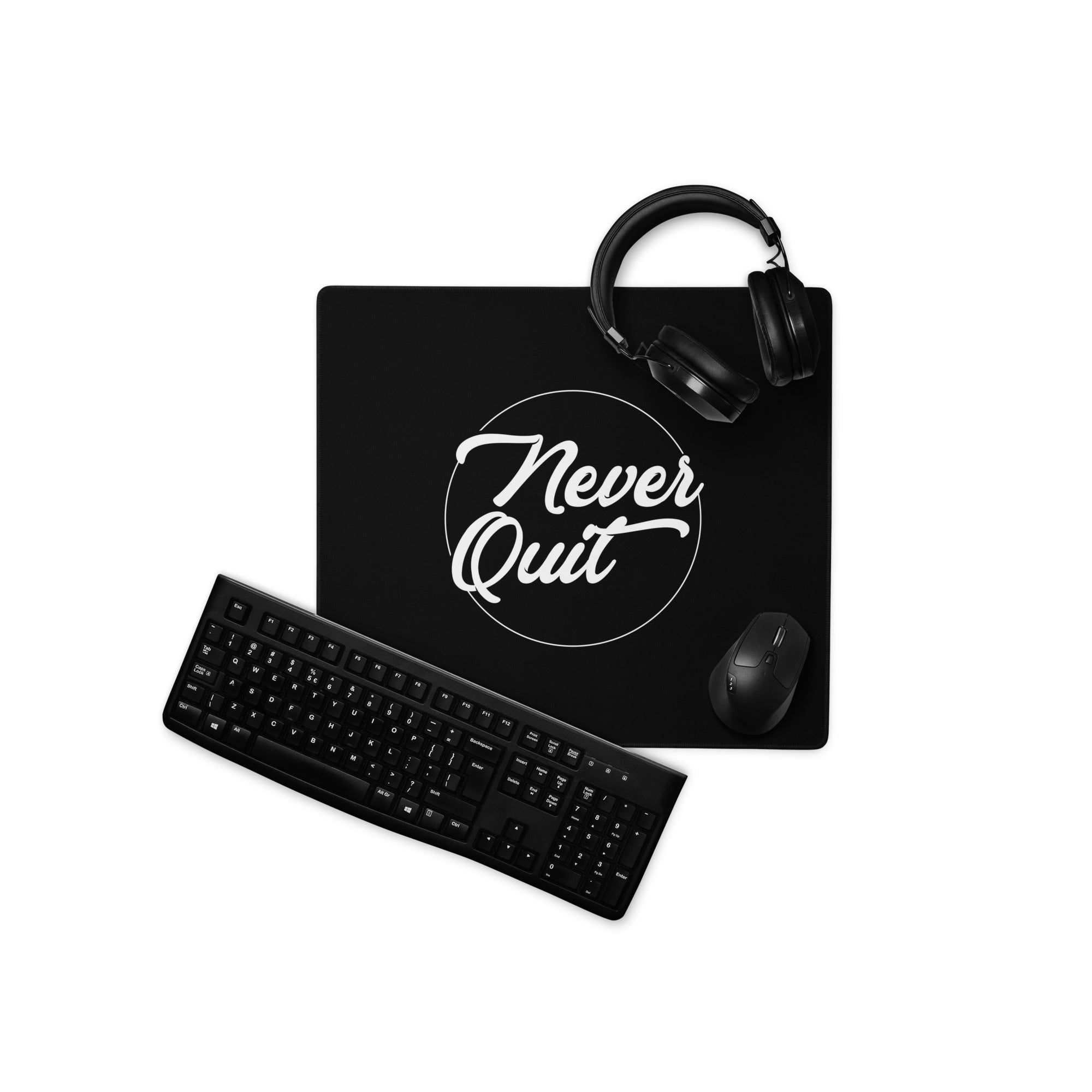 Never Quit Black White Motivational Mouse Pad For Desk And Gaming Setup Modern Typography Art