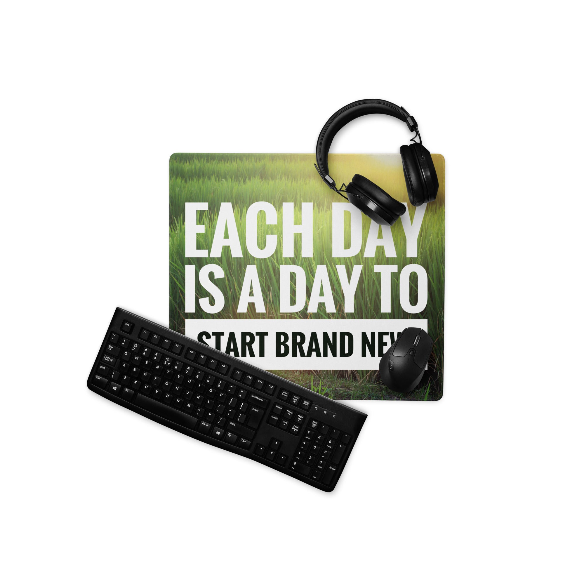 Motivational Green Grass Mouse Pad For Desk Office Modern Typography Inspirational Decor Digital Print