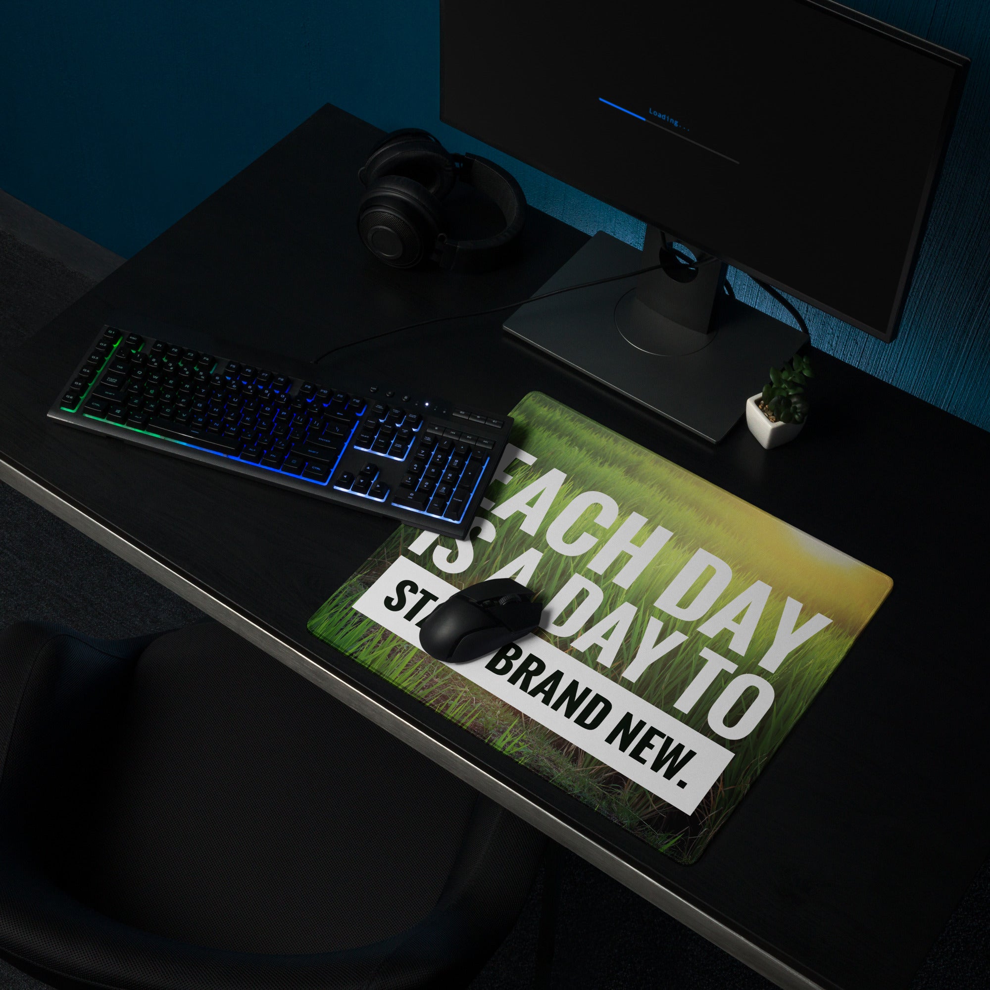 Motivational Green Grass Mouse Pad For Desk Office Modern Typography Inspirational Decor Digital Print