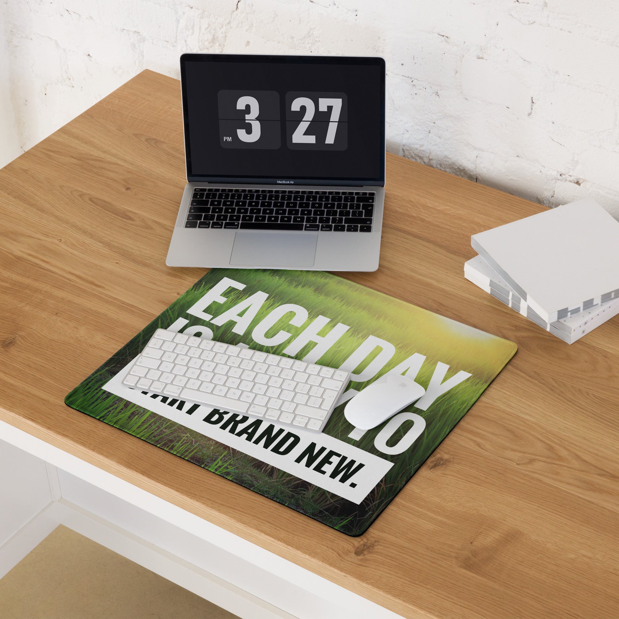 Motivational Green Grass Mouse Pad For Desk Office Modern Typography Inspirational Decor Digital Print