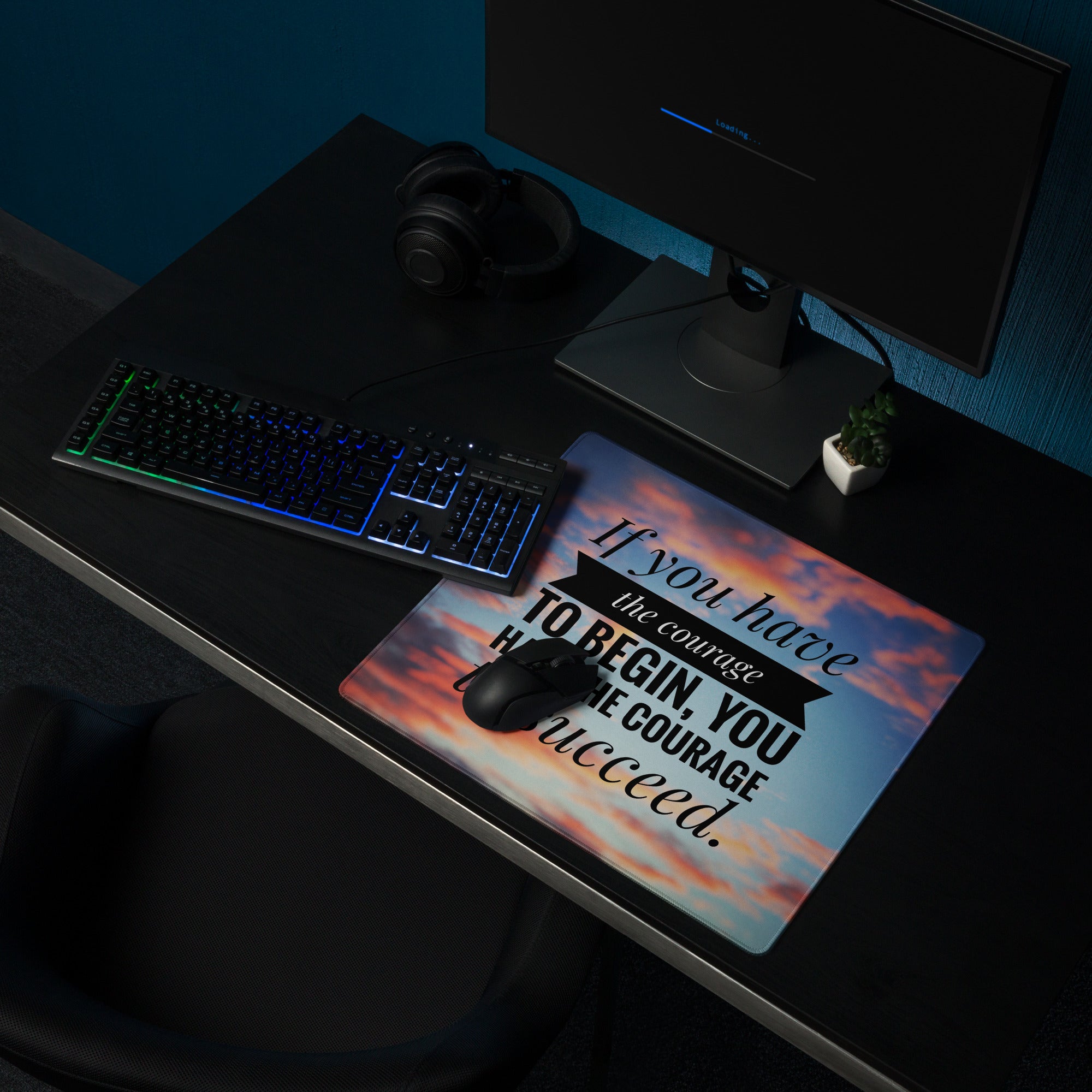 Motivational Mouse Pad Sunset Blue Orange Desk Office Modern Typography Gaming Workspace Large Non Slip Surface