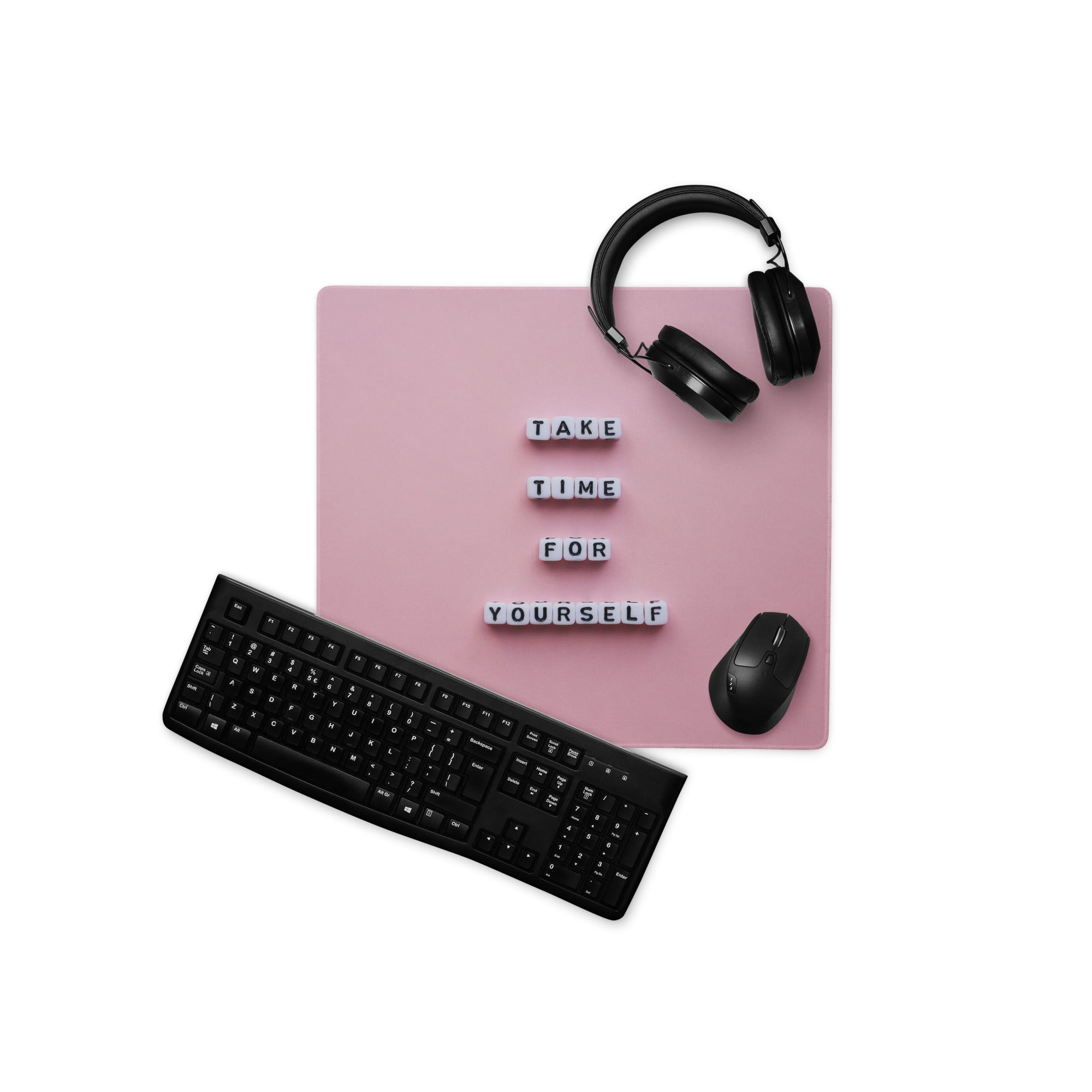 Motivational Pink Mouse Pad For Desk Home Office Modern Minimalist Pastel Aesthetic Take Time For Yourself