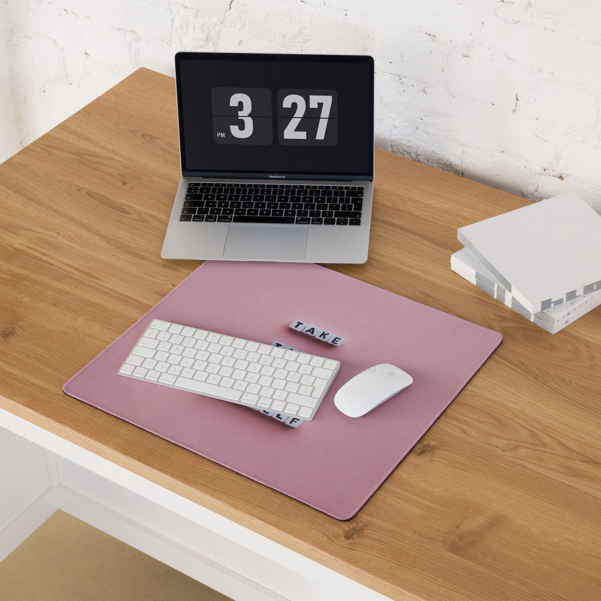 Motivational Pink Mouse Pad For Desk Home Office Modern Minimalist Pastel Aesthetic Take Time For Yourself