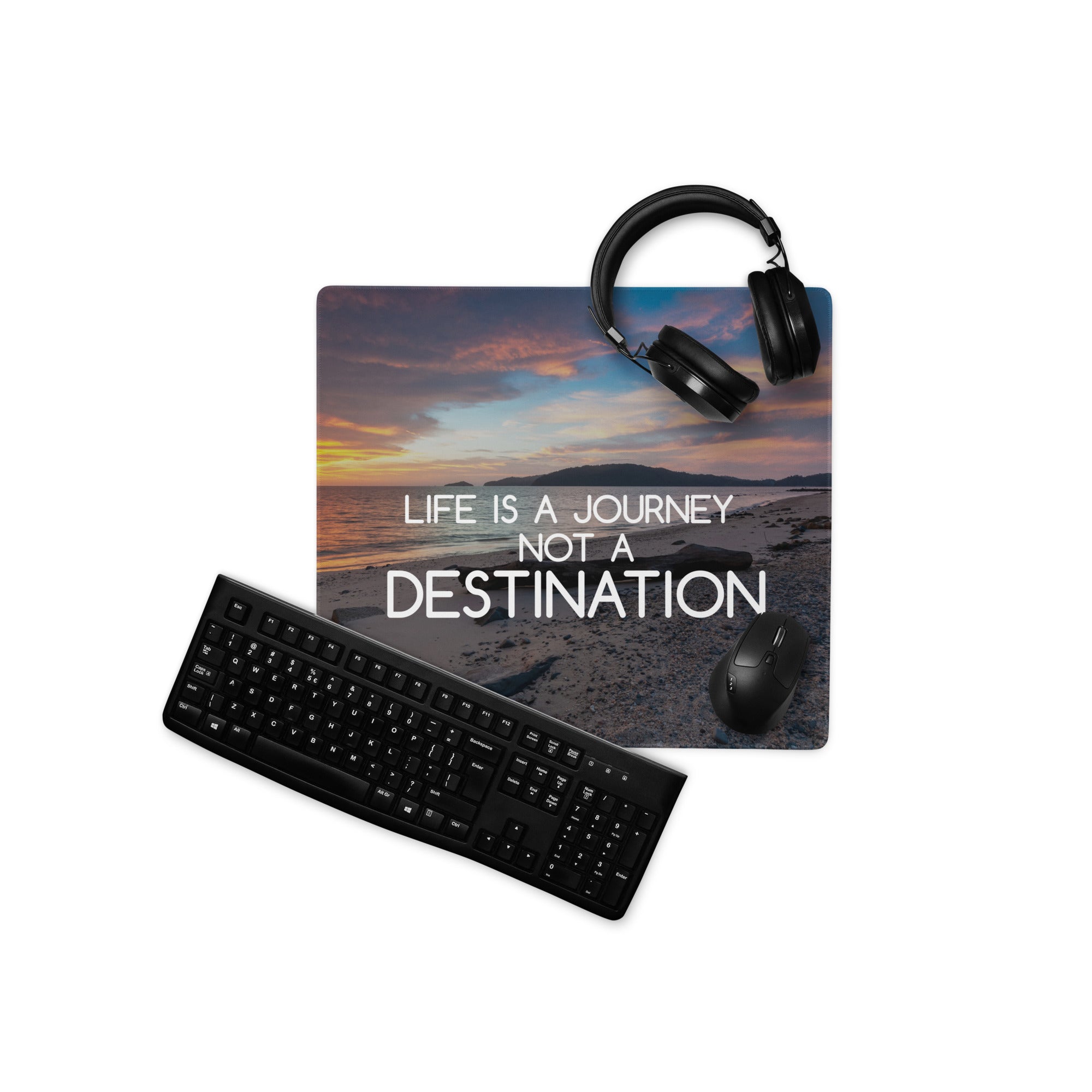 Motivational Life Is A Journey Sunset Beach Mouse Pad Orange Blue Desk Accessory For Gaming And Home Office Modern